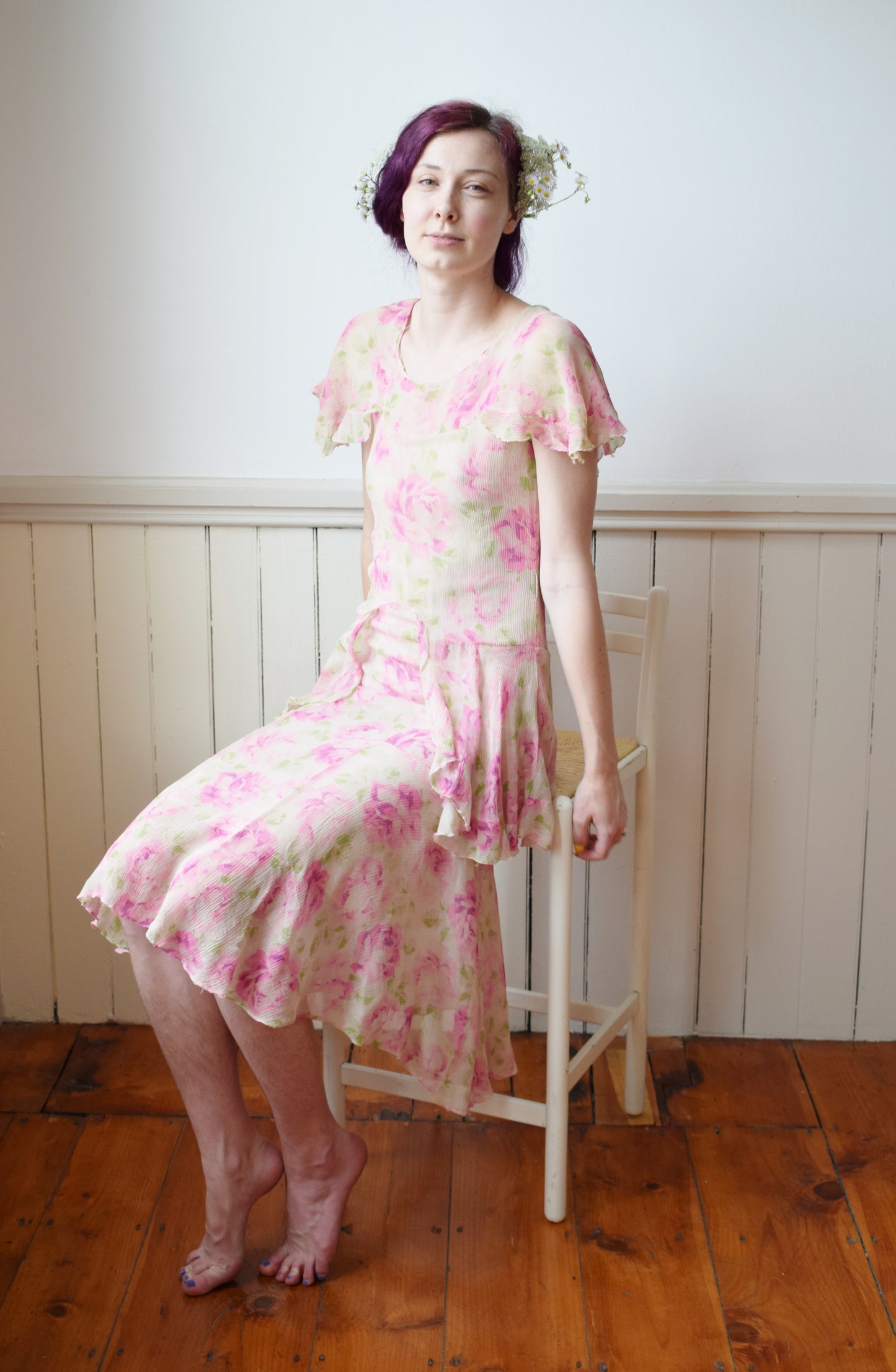 1930s Rose Silk Crepe Dress | XS