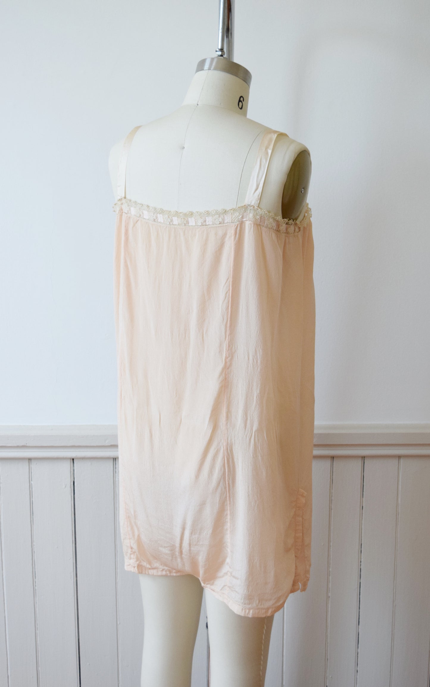 1920s Blush Silk Step-in and Tap Pants Set with Crochet Butterfly Insets