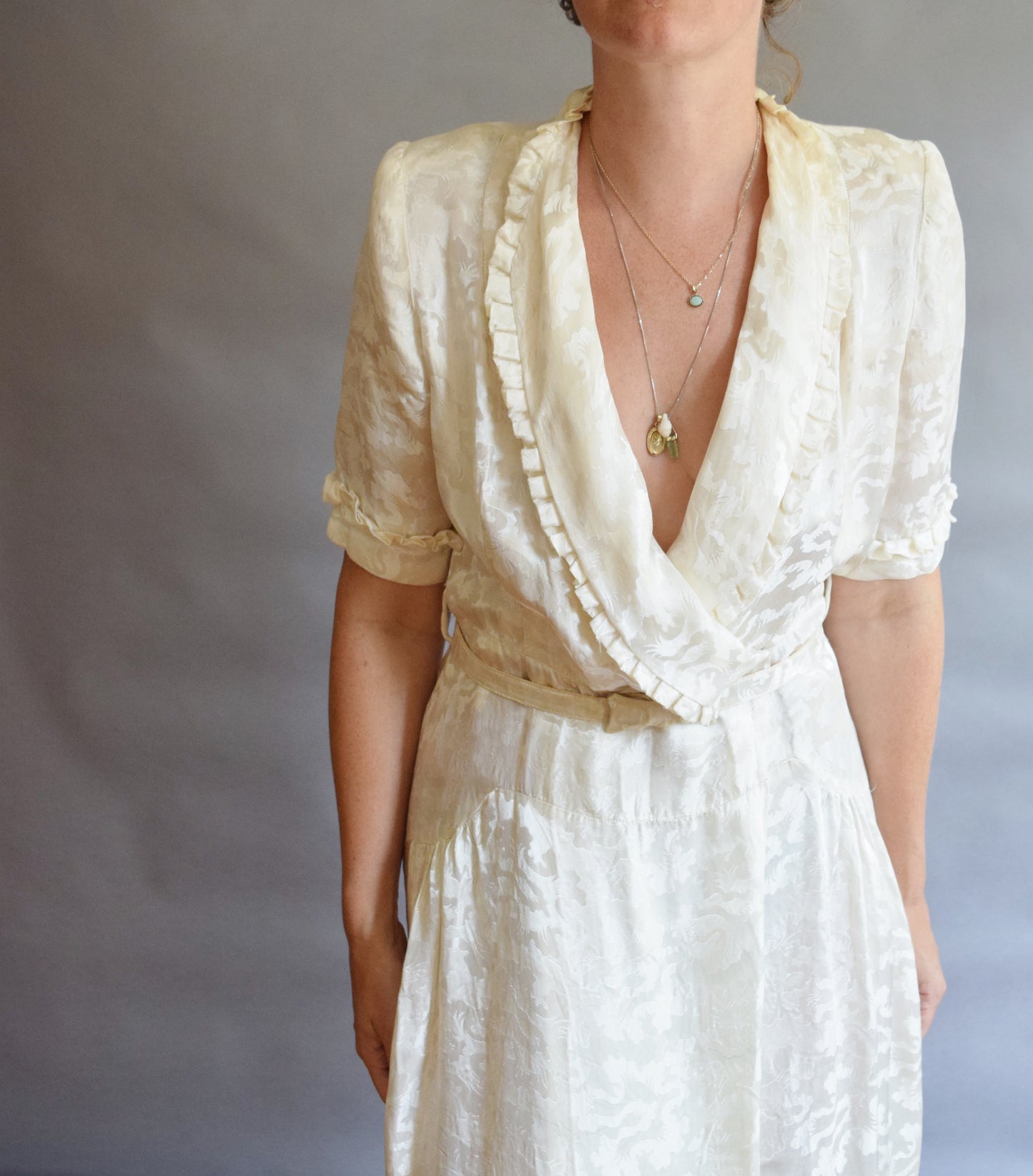 1940s Cream Satin Wrap Dress(ing Gown)