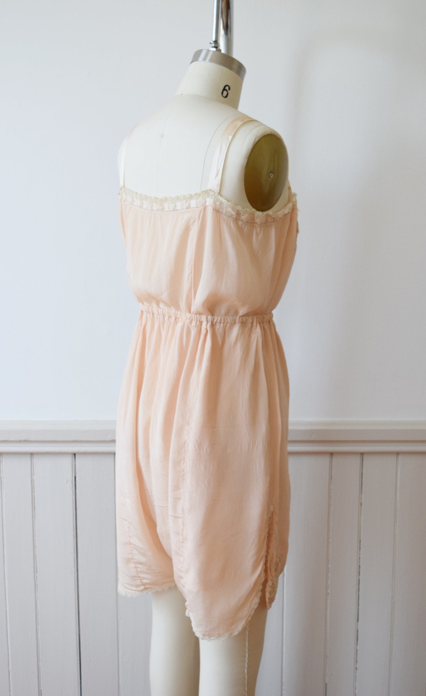 1920s Blush Silk Step-in and Tap Pants Set with Crochet Butterfly Insets