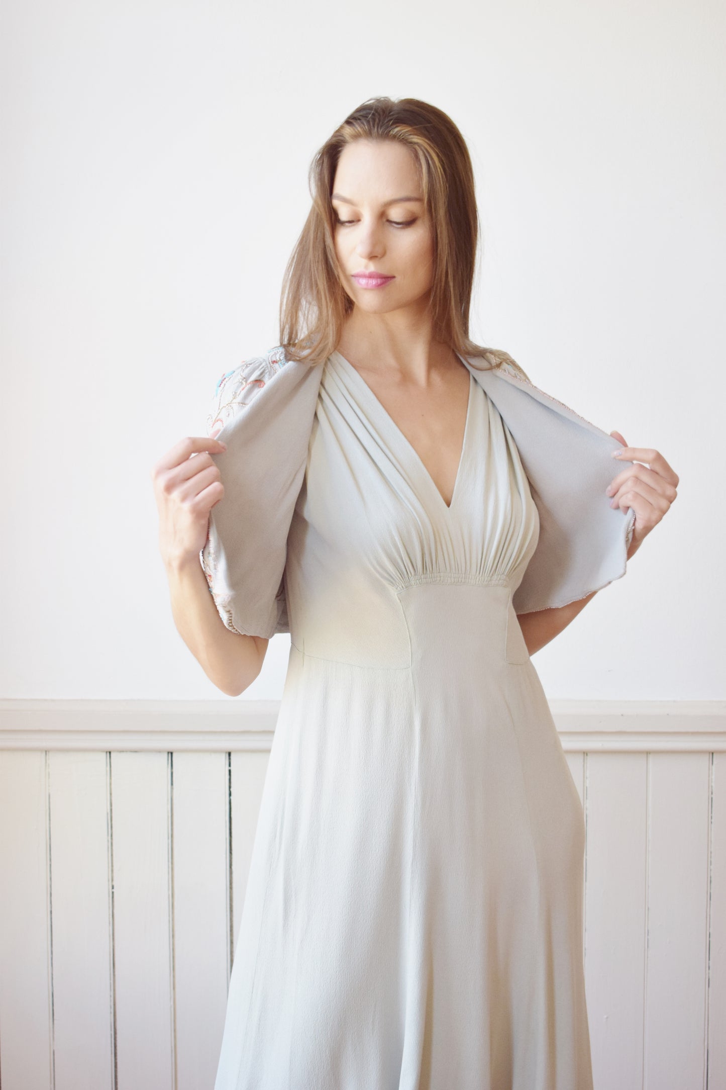 1930s/40s Stone Grey Beaded Bolero | S