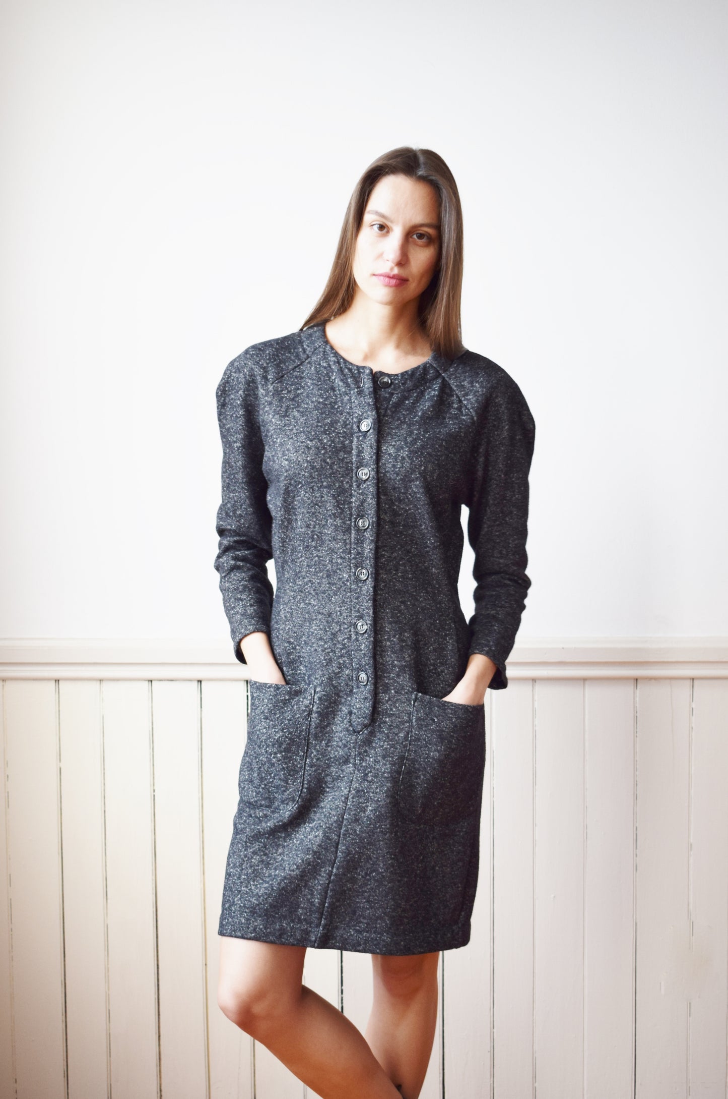 Vintage Norma Kamali Heathered Grey Knit Dress | S
