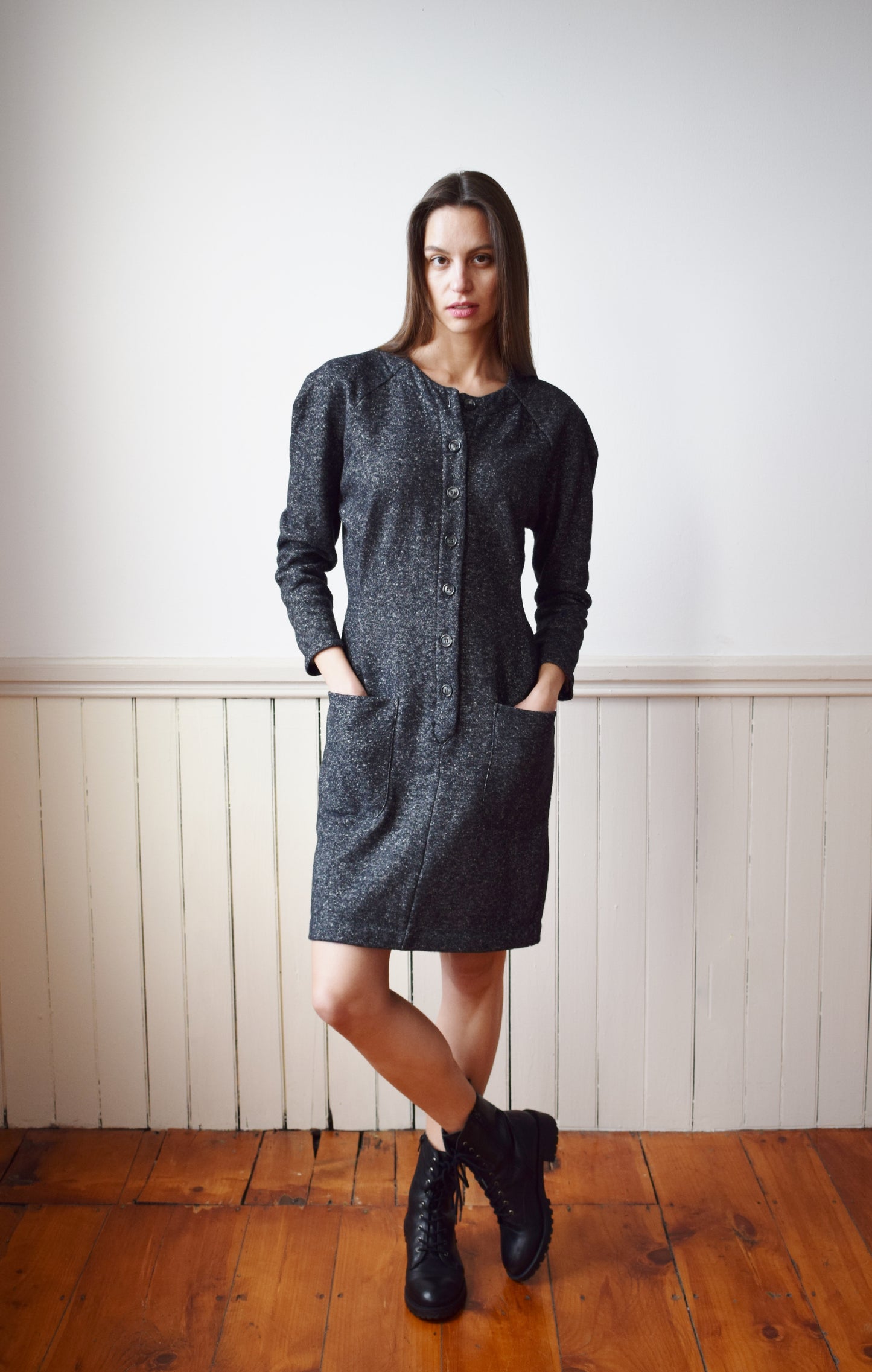 Vintage Norma Kamali Heathered Grey Knit Dress | S