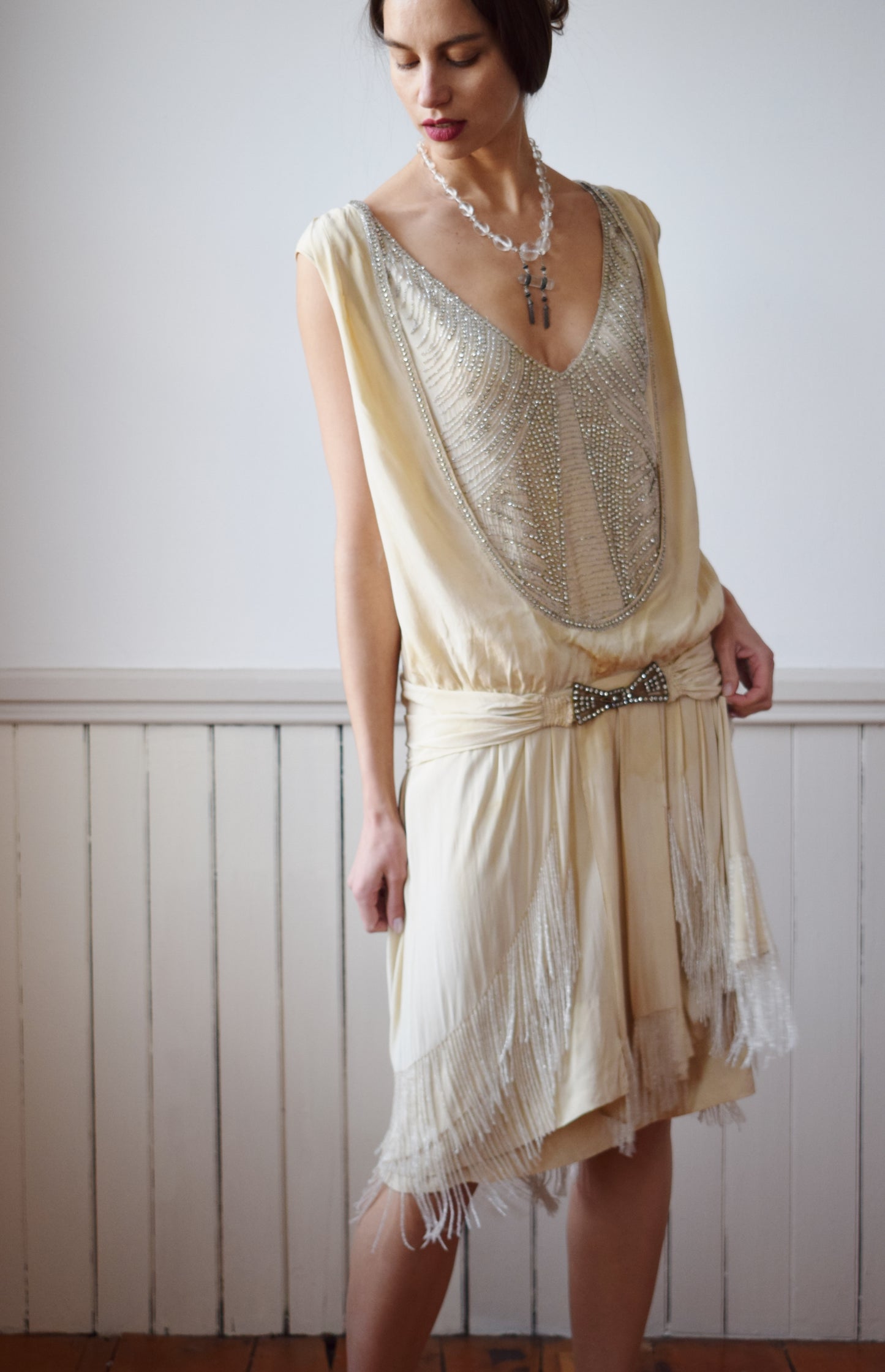 Antique 1920s Silk Satin and Rhinestone Gown | S