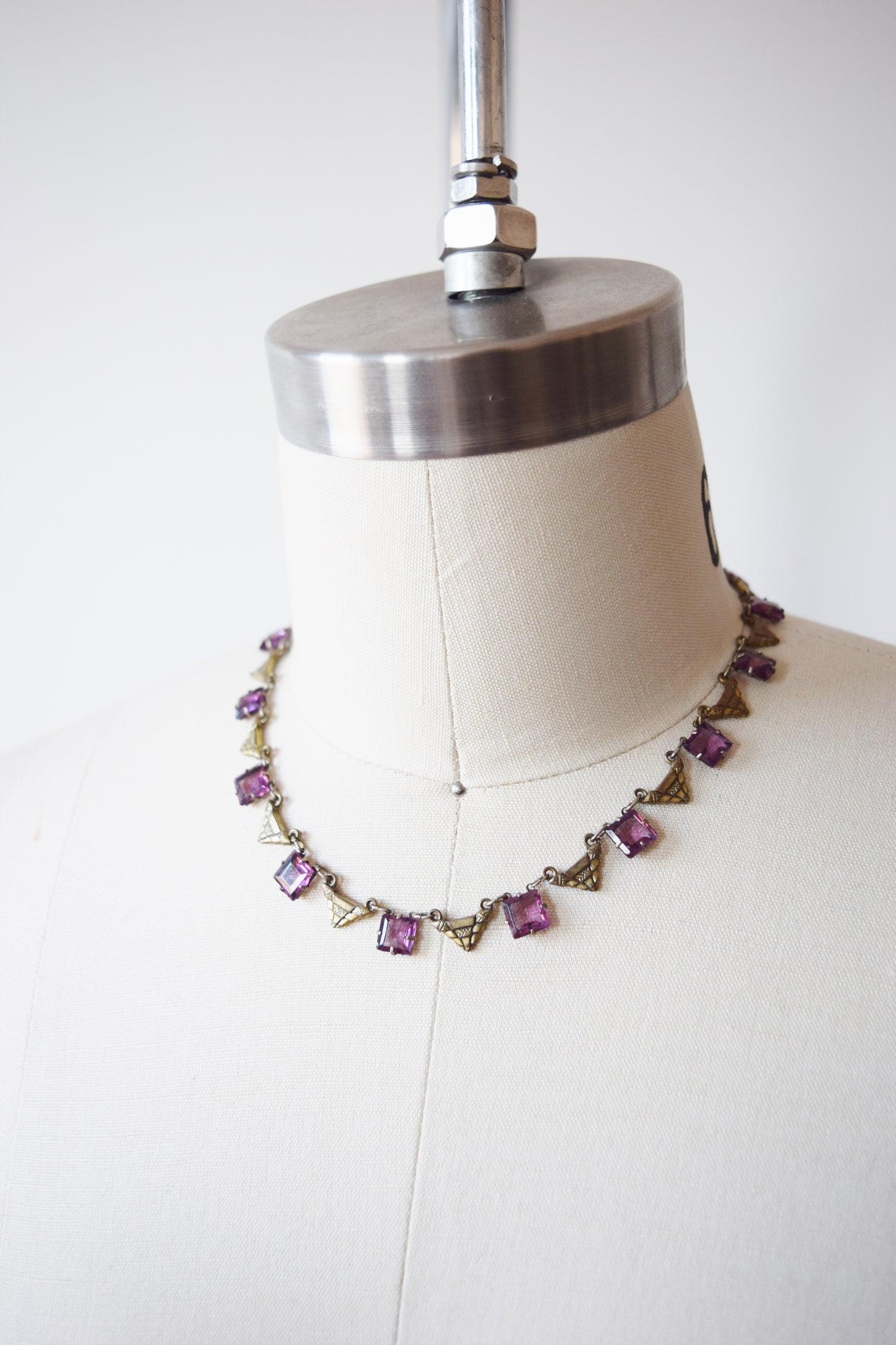Vintage Art Deco Glass and Brass Necklace