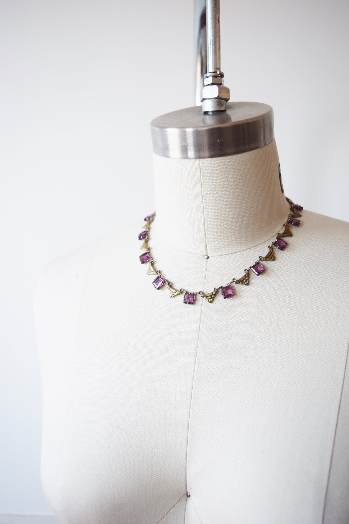 Vintage Art Deco Glass and Brass Necklace