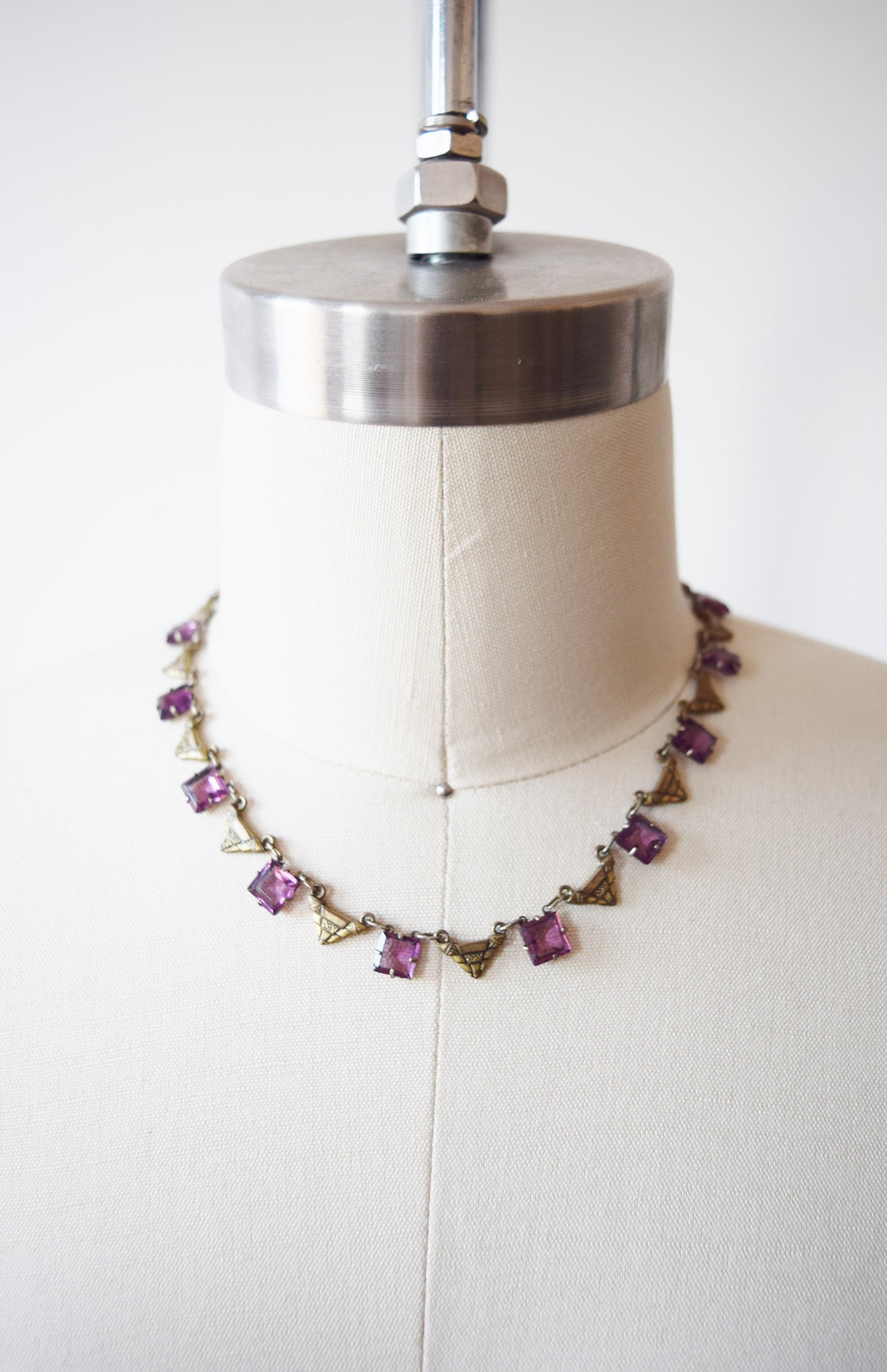 Vintage Art Deco Glass and Brass Necklace