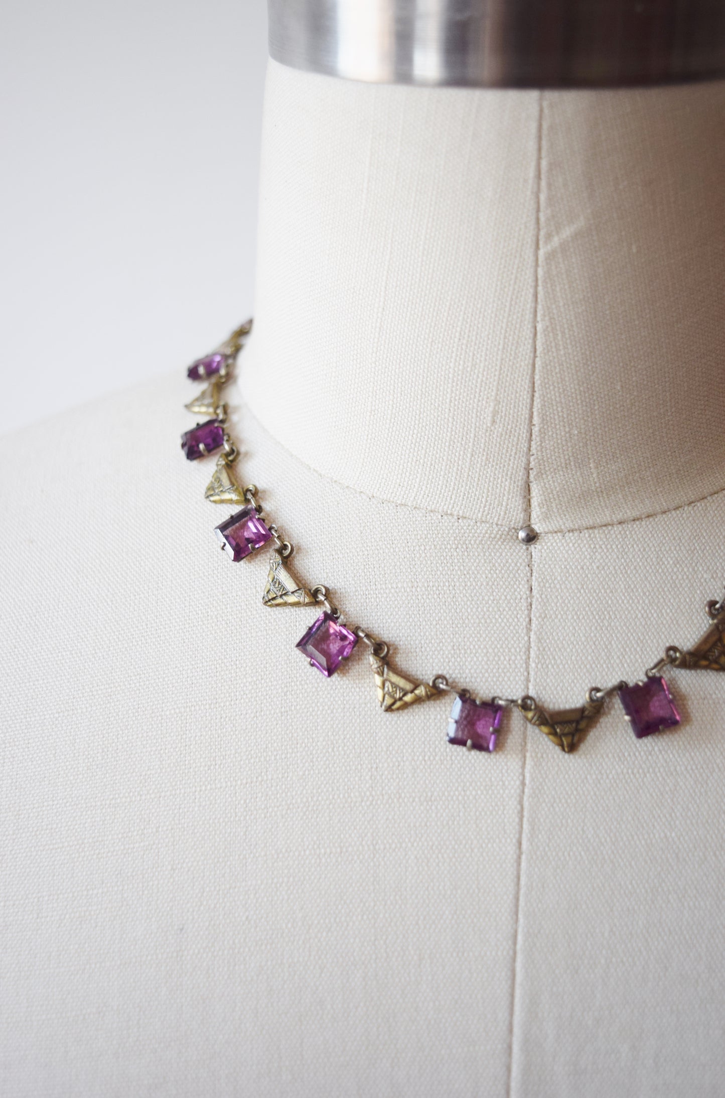 Vintage Art Deco Glass and Brass Necklace