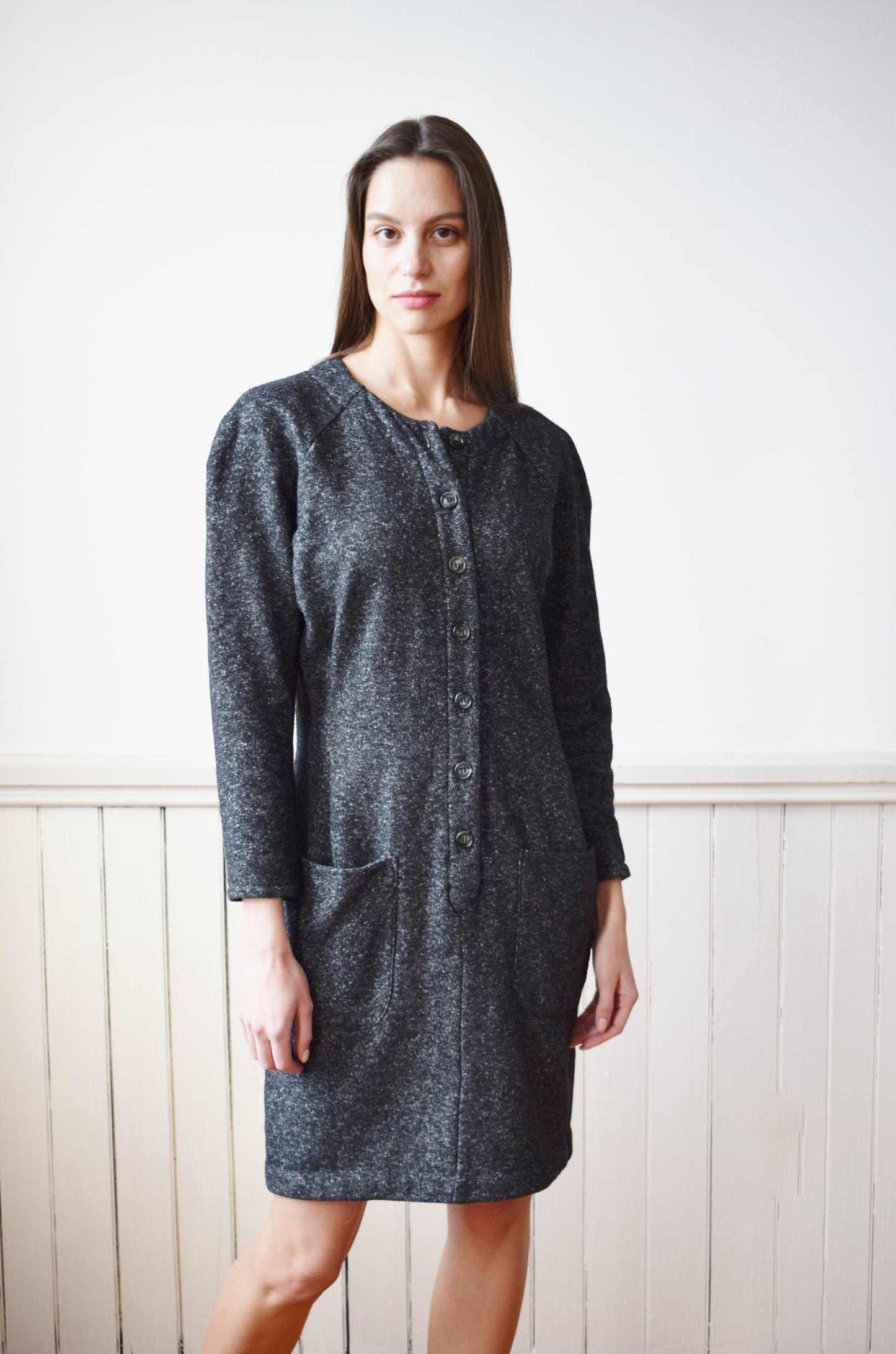 Vintage Norma Kamali Heathered Grey Knit Dress | S