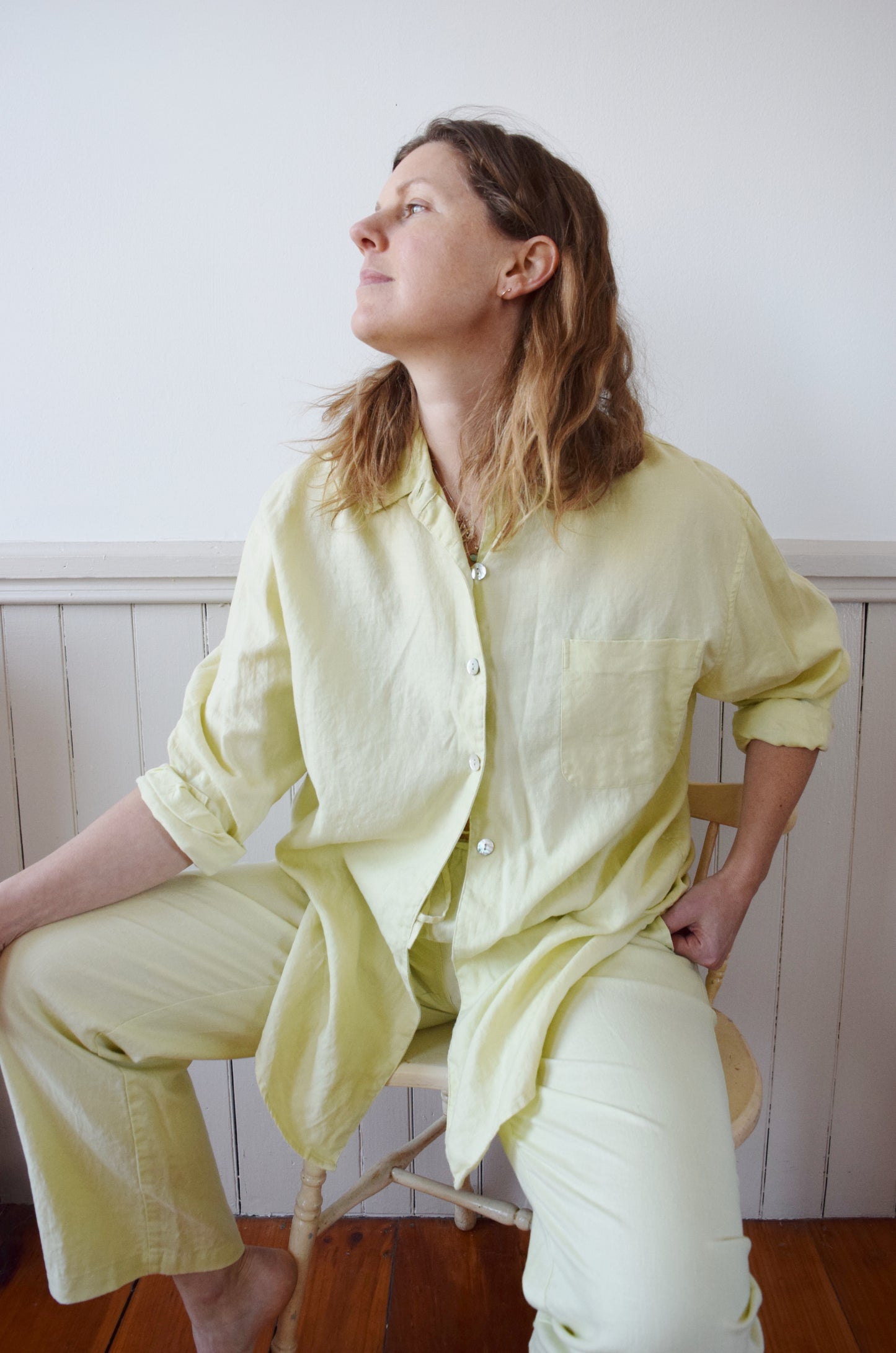 Chartreuse Linen Art Teacher on Spring Break Pant Set | M/L
