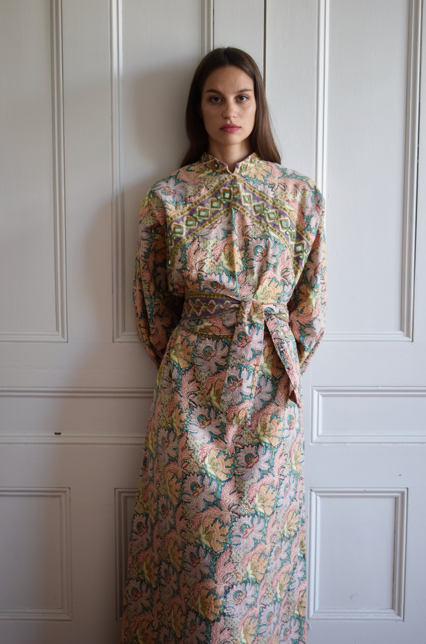1970s Indian Cotton Maxi Dress | M/L