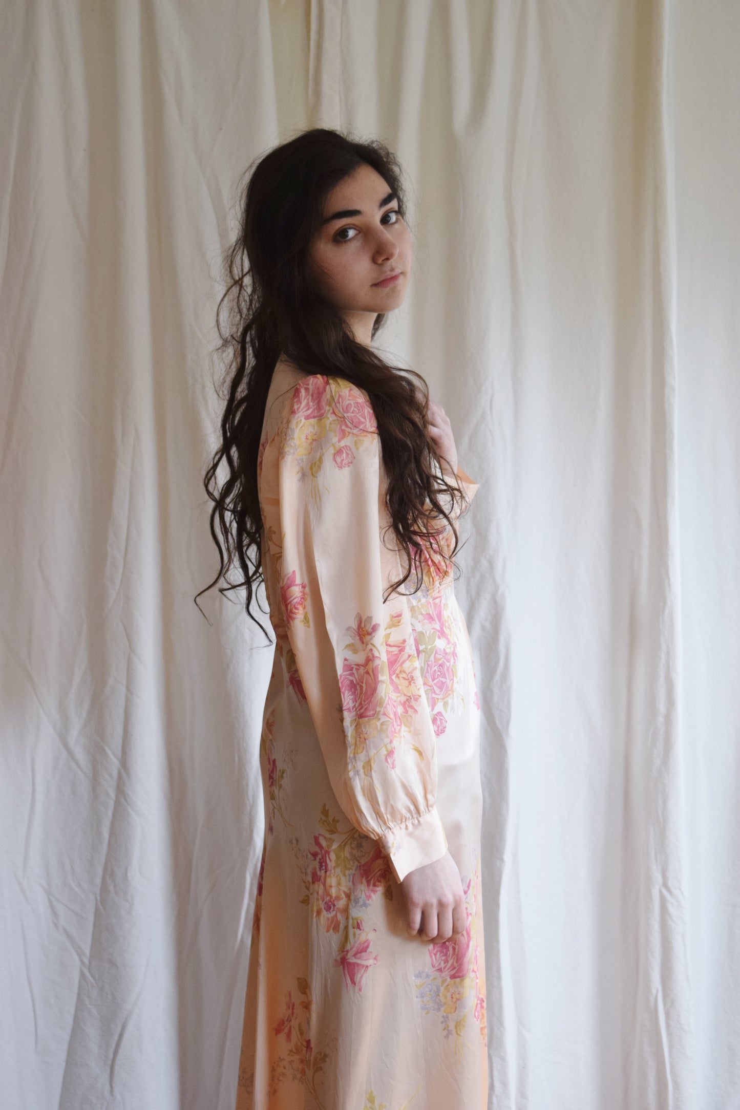 1940s Floral Satin Duster / Dressing Gown