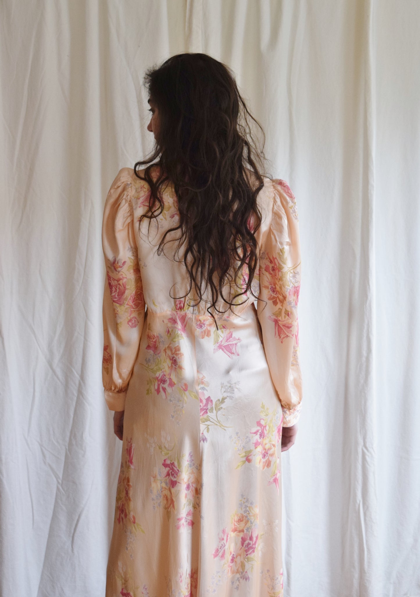 1940s Floral Satin Duster / Dressing Gown