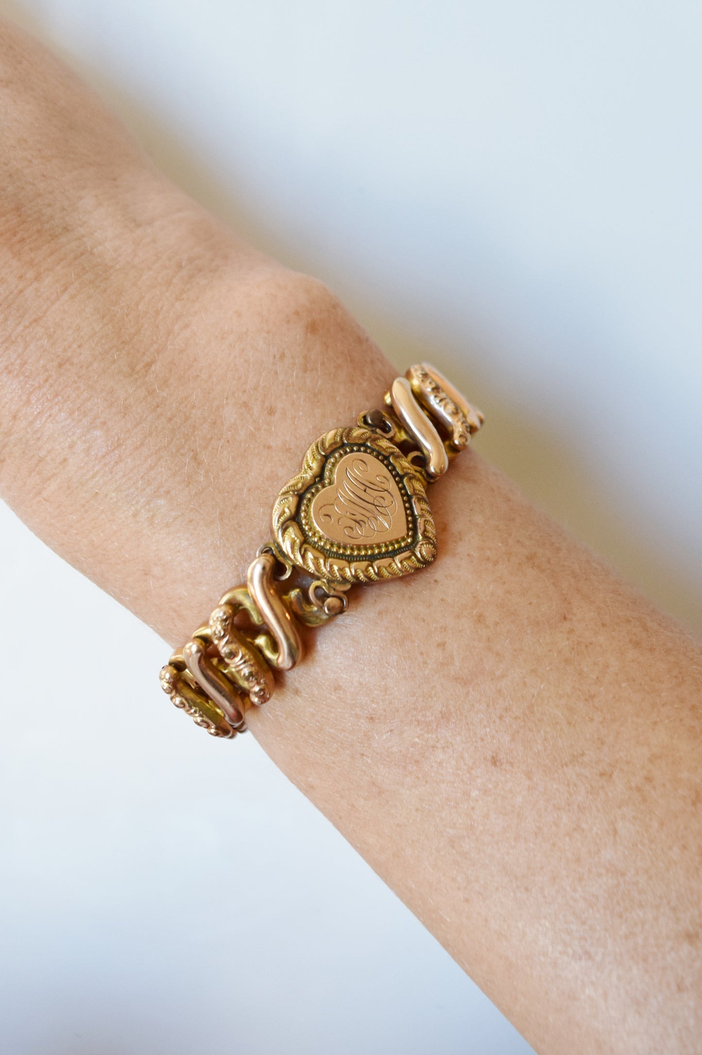 Vintage Sweetheart Expansion Bracelet with Engraved Heart Charm | "FMA"