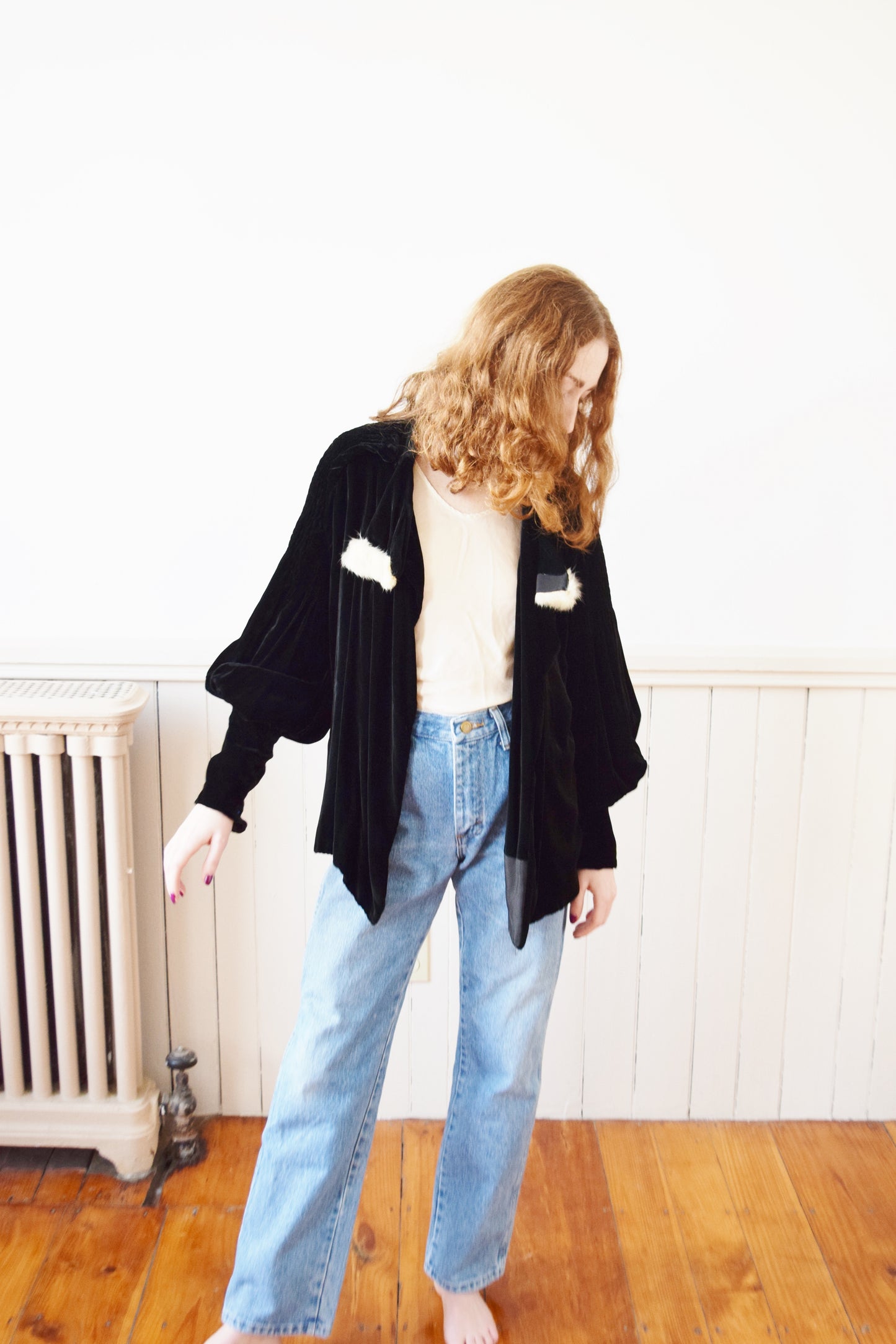 1930s Silk Velvet Jacket with Bishop Sleeves | OS