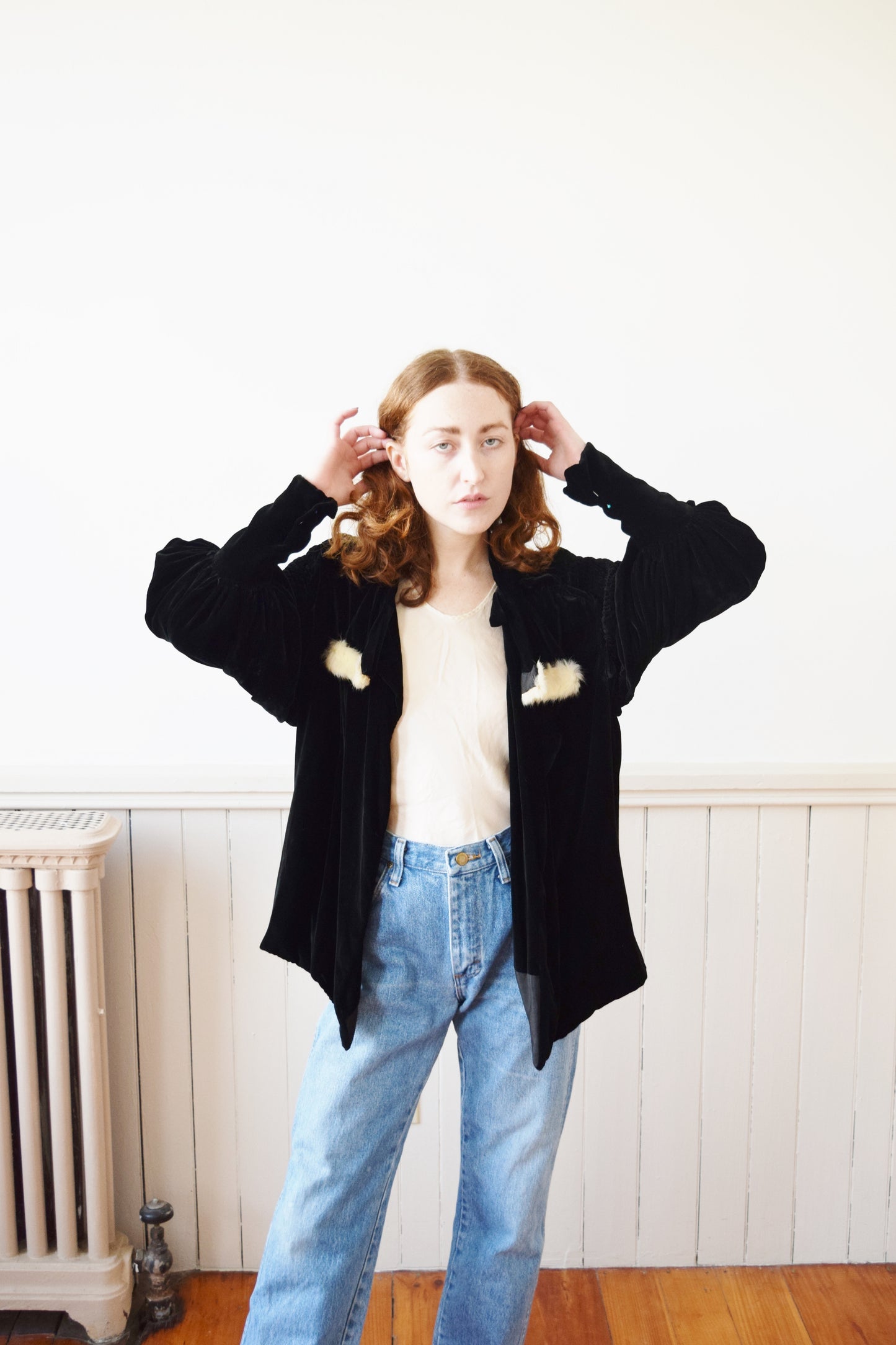 1930s Silk Velvet Jacket with Bishop Sleeves | OS
