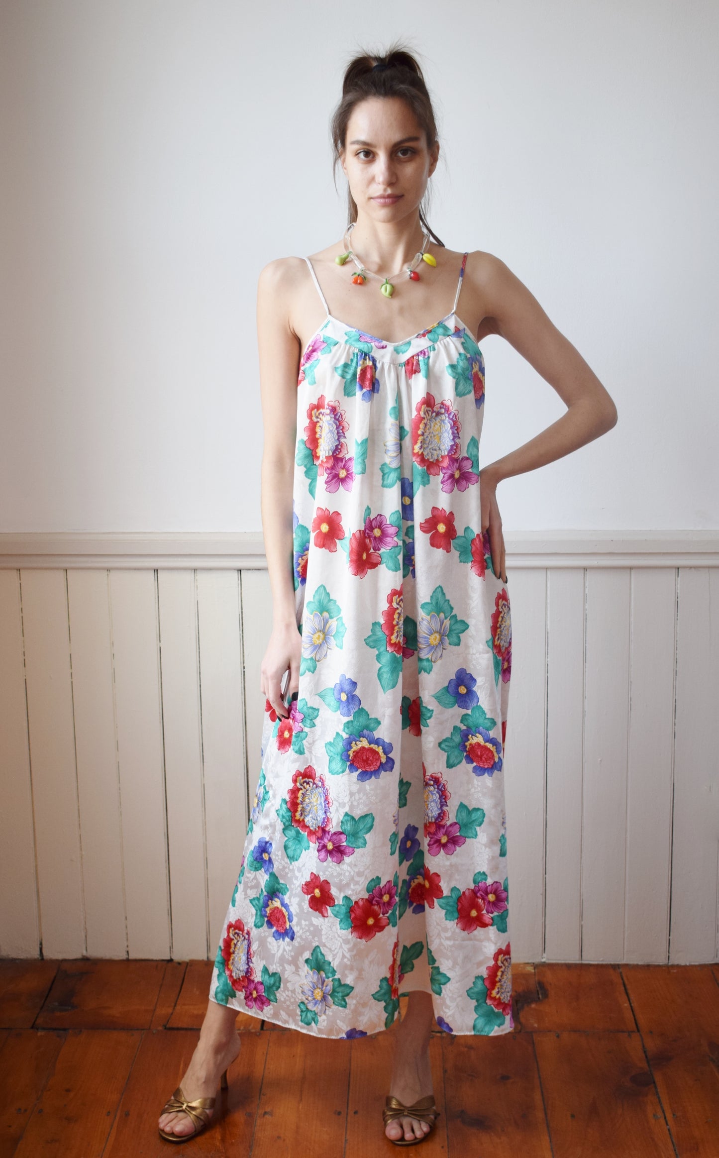 Vintage Mary Mcfadden Floral Slip Dress | S/M