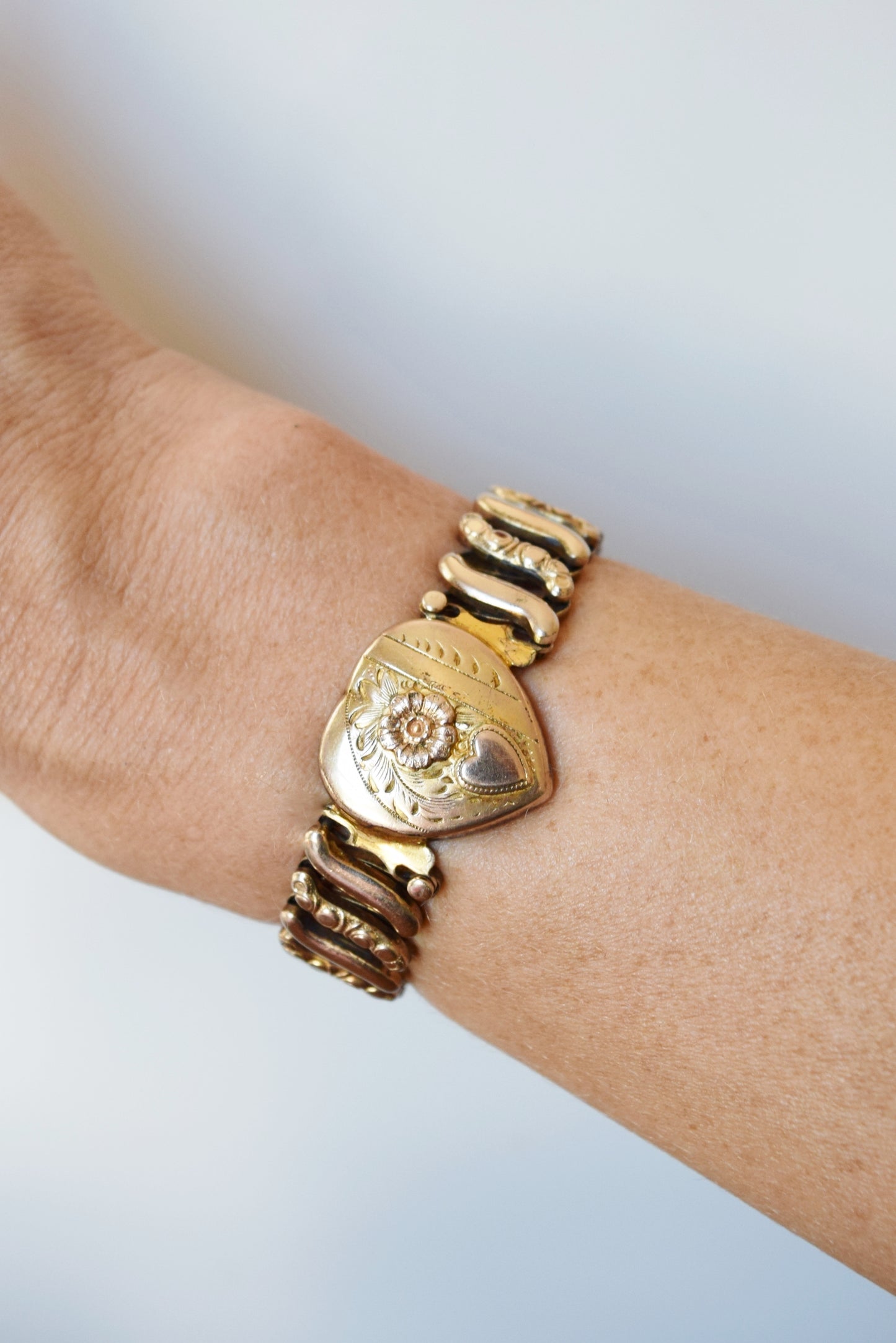 Vintage Sweetheart Expansion Bracelet with Engraved Heart Charm | "Ann Love Eddie"