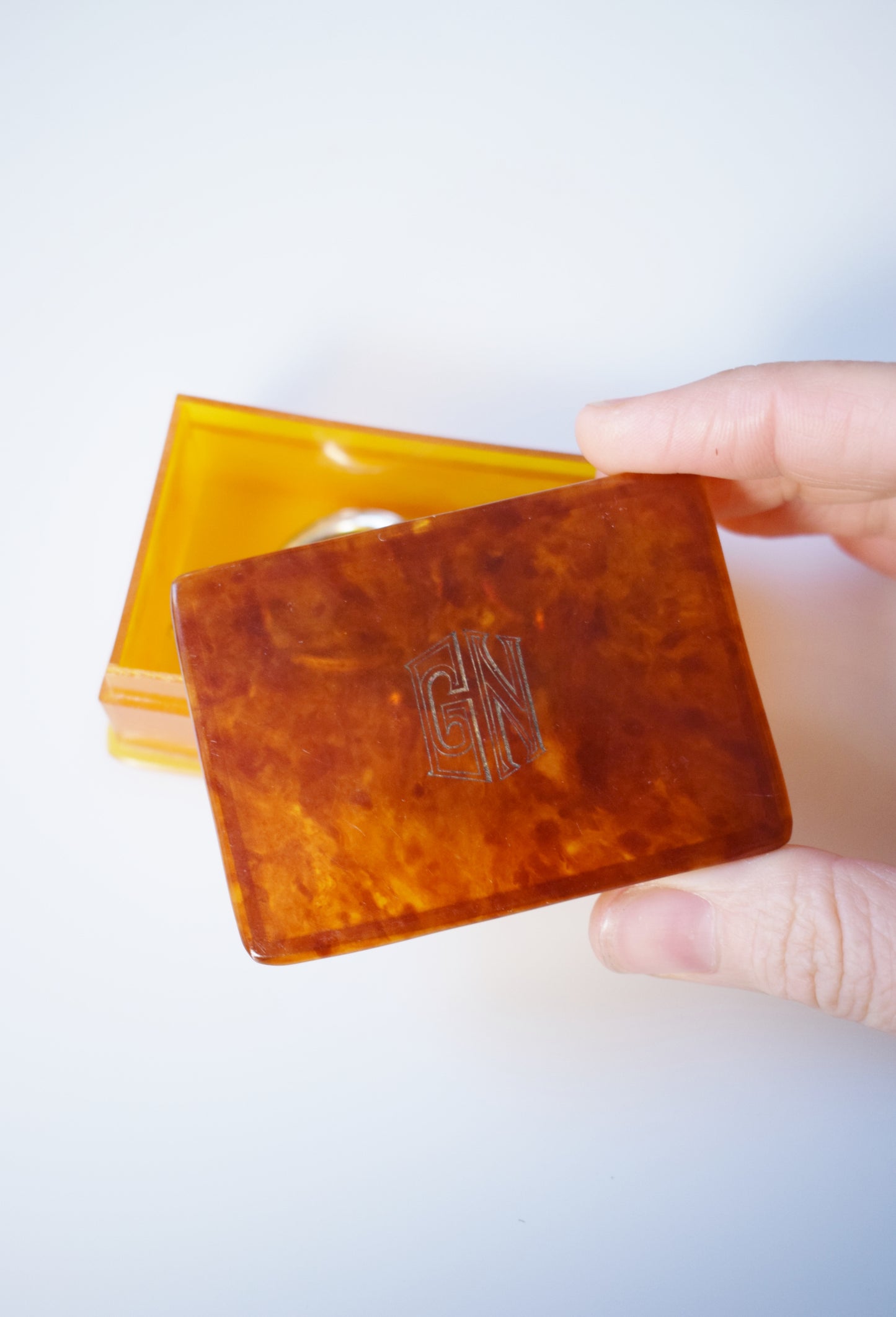 Vintage Art Deco Amber and Tortoise Keepsake or Match Box