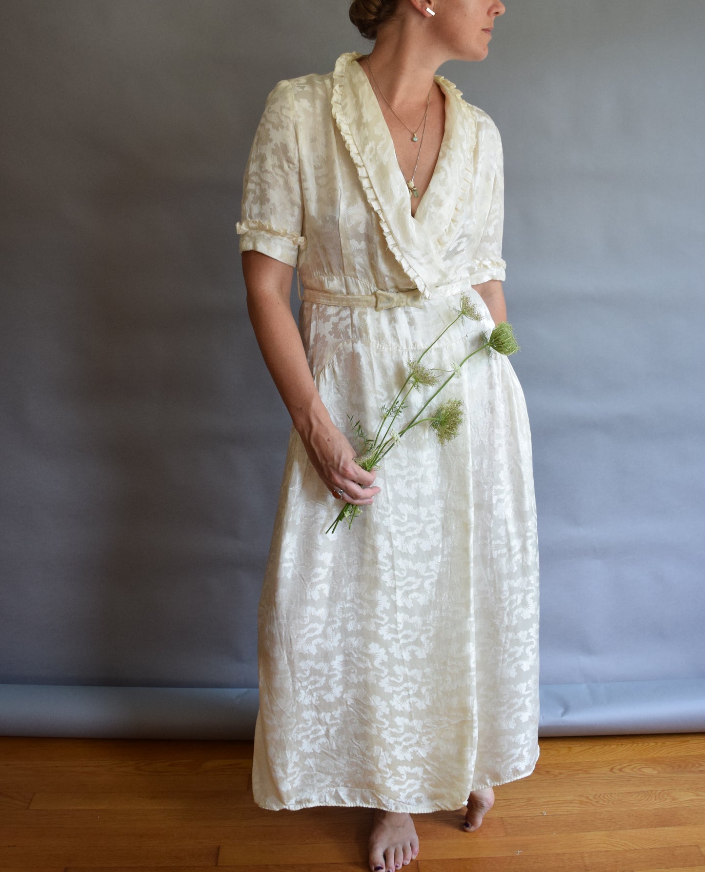 1940s Cream Satin Wrap Dress(ing Gown)