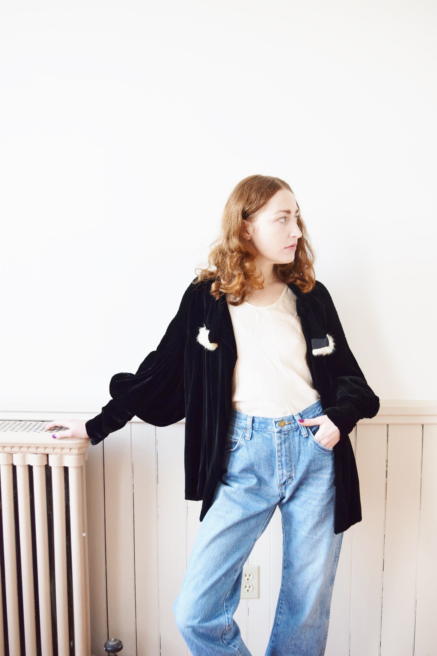 1930s Silk Velvet Jacket with Bishop Sleeves | OS