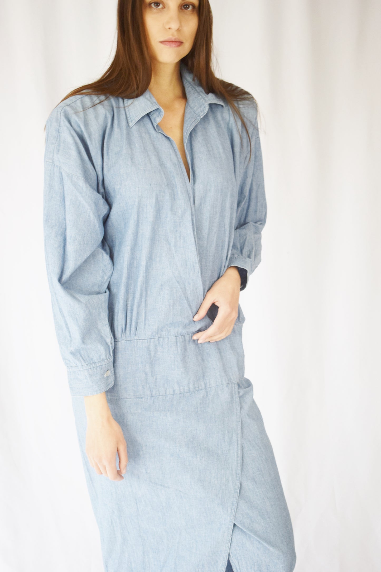 1980s Norma Kamali Chambray Dress | M