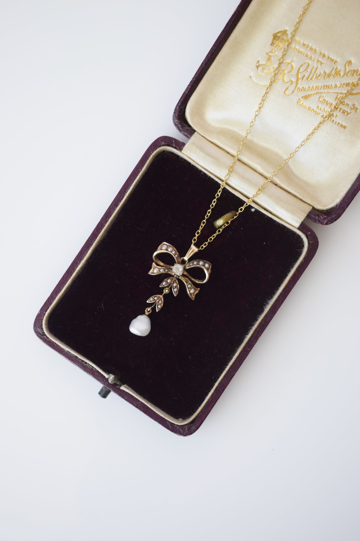 Antique Victorian Gold and Pearl Bow Pendant