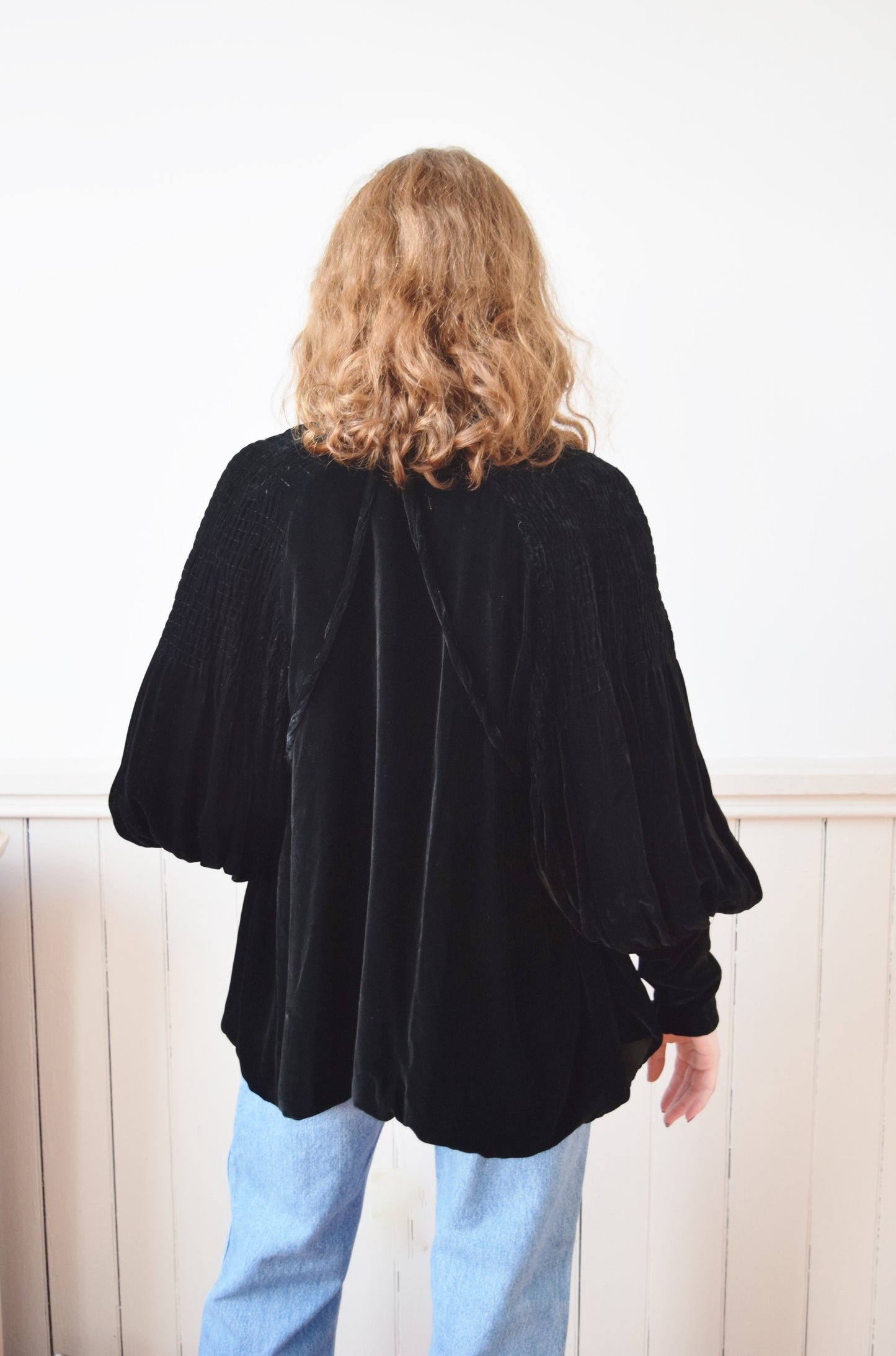 1930s Silk Velvet Jacket with Bishop Sleeves | OS