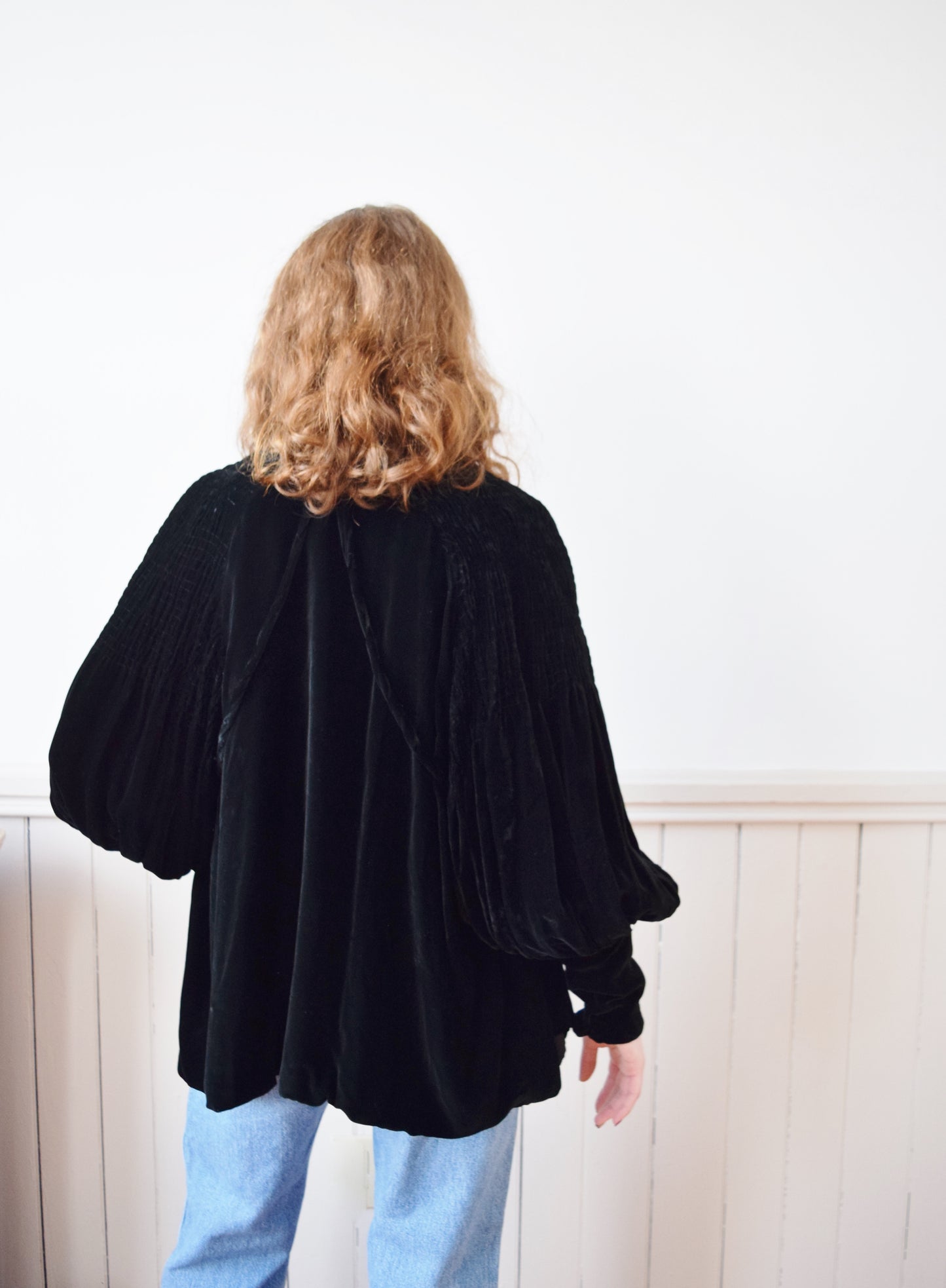 1930s Silk Velvet Jacket with Bishop Sleeves | OS