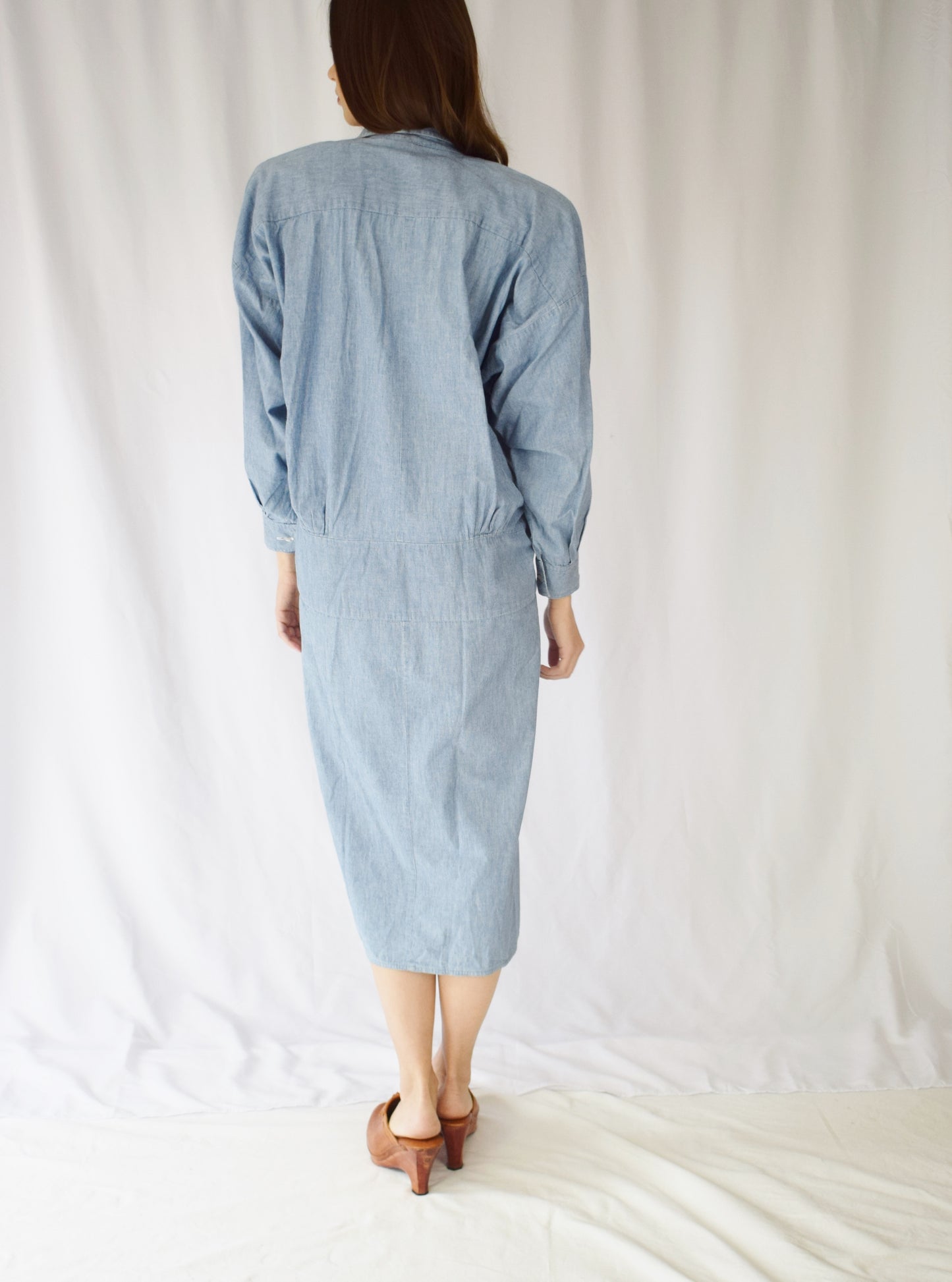 1980s Norma Kamali Chambray Dress | M