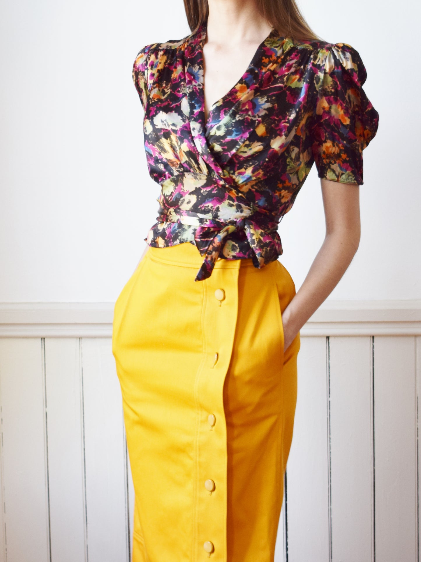 90s Saint Laurent Marigold Cotton Skirt | XS/S