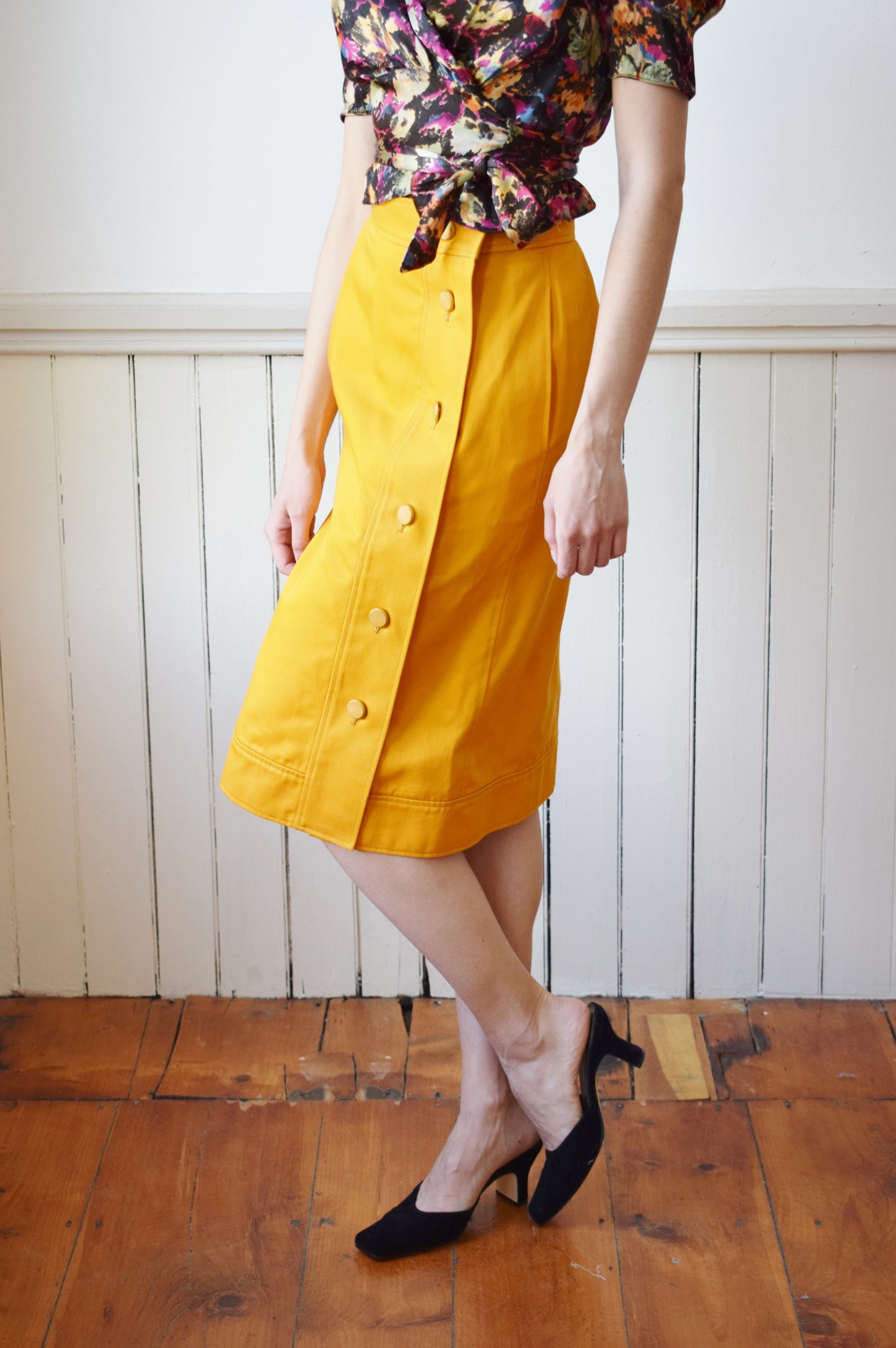 90s Saint Laurent Marigold Cotton Skirt | XS/S