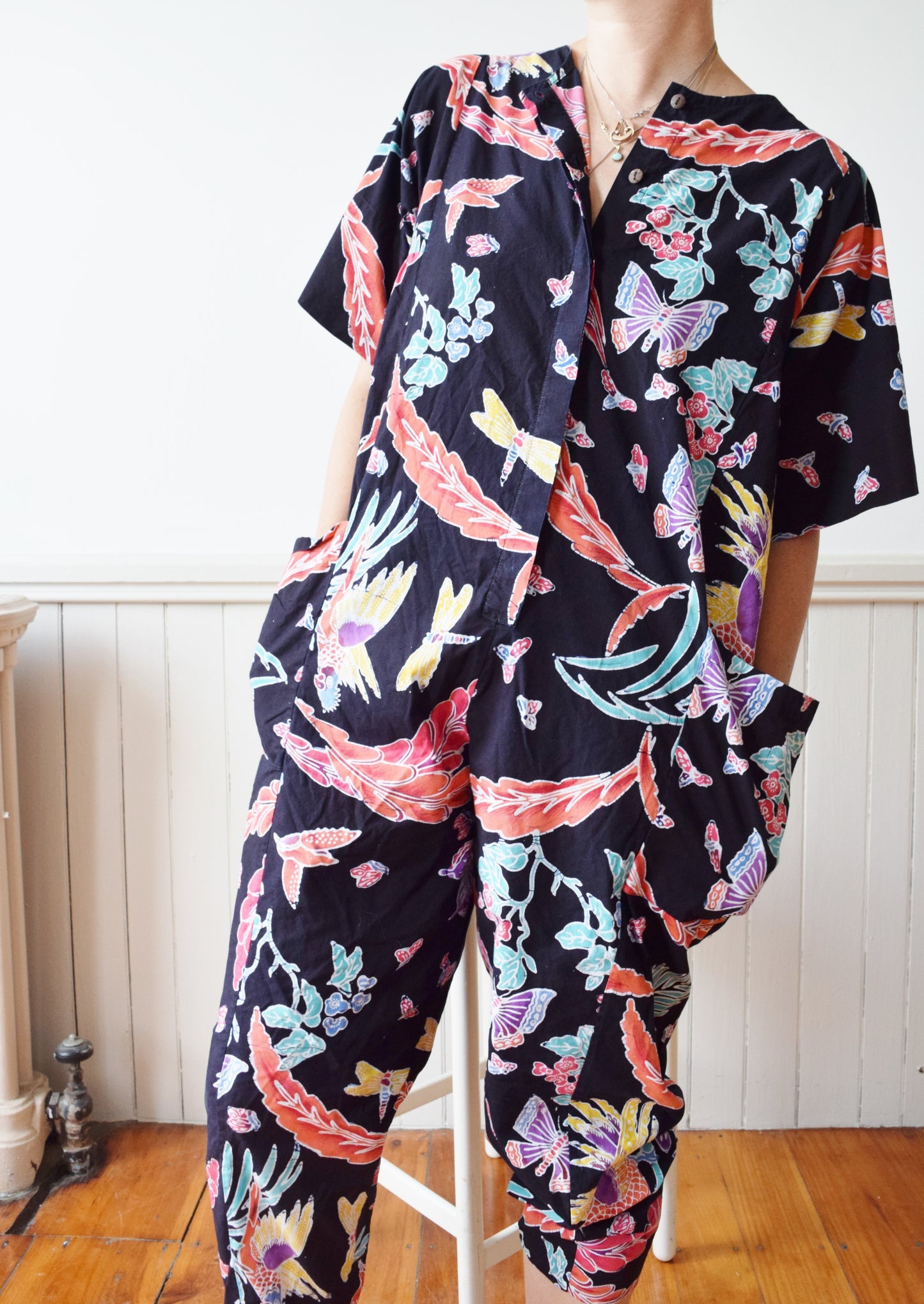 Batik Print Adult Onesie / Jumpsuit | 1980s | M/L