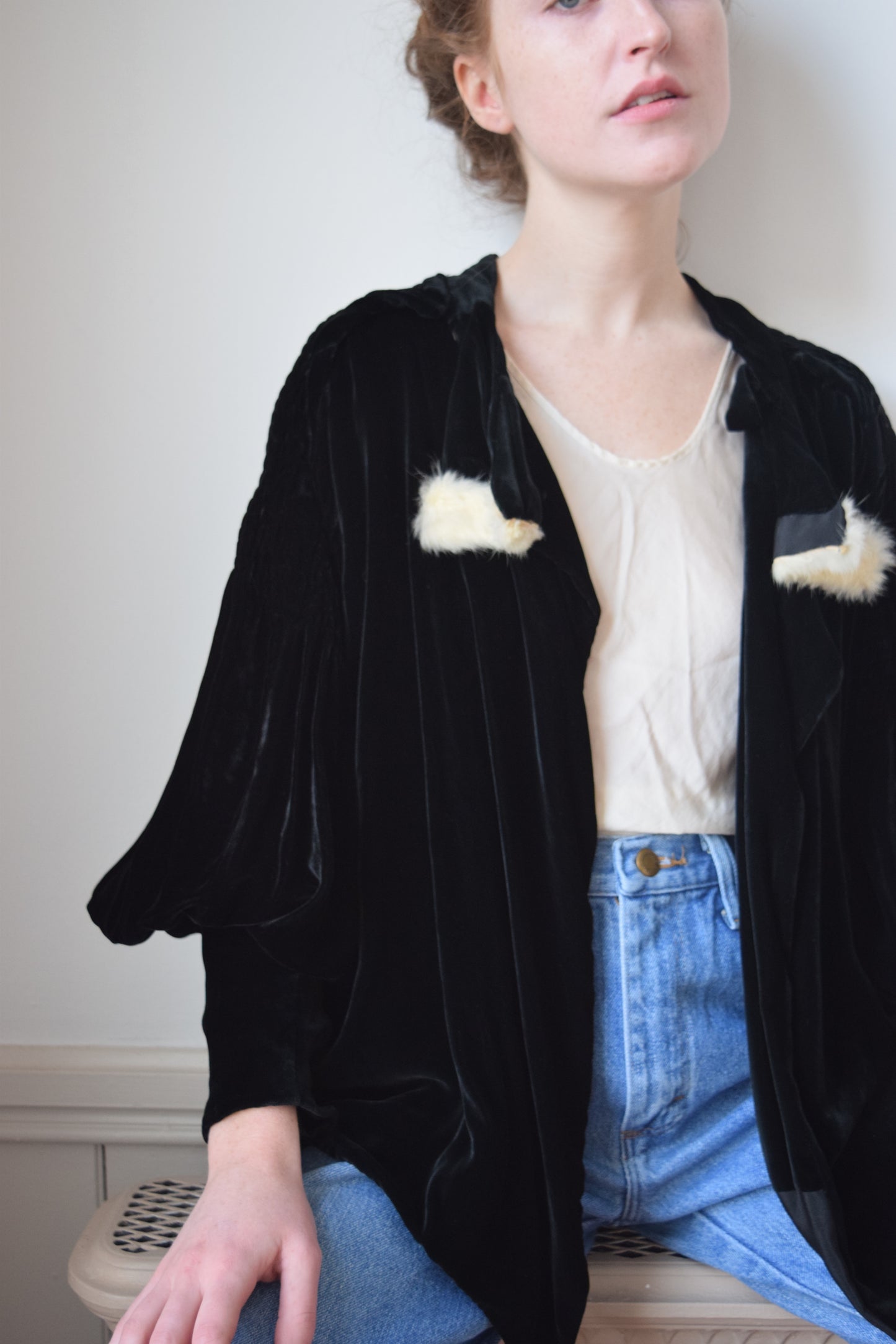 1930s Silk Velvet Jacket with Bishop Sleeves | OS