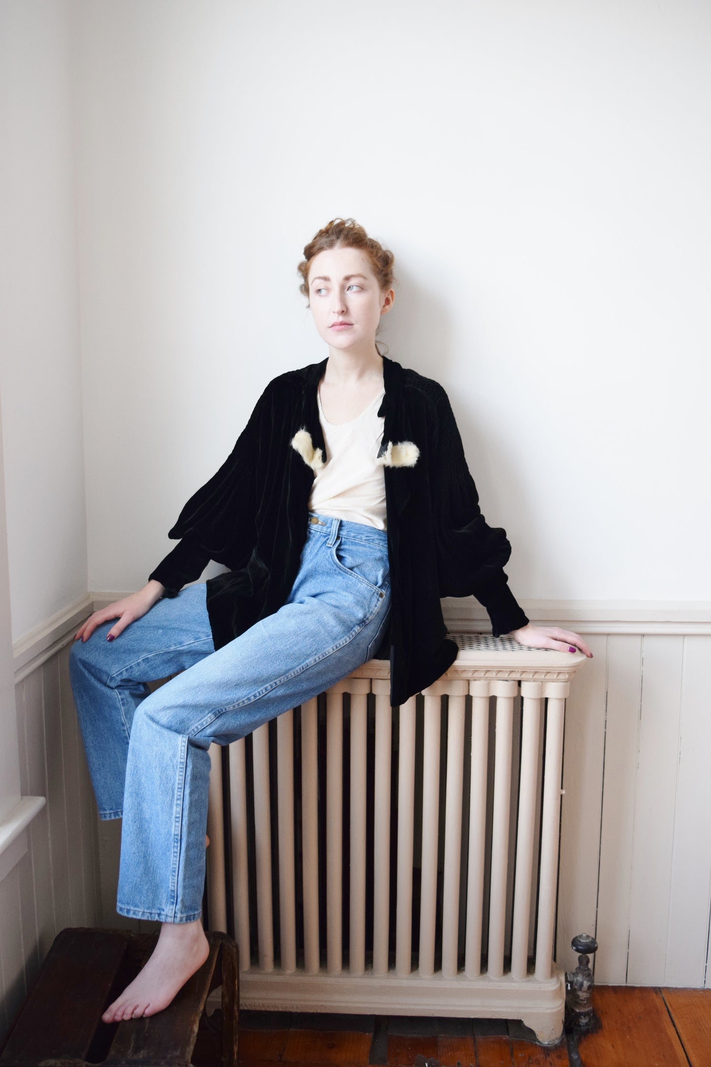 1930s Silk Velvet Jacket with Bishop Sleeves | OS