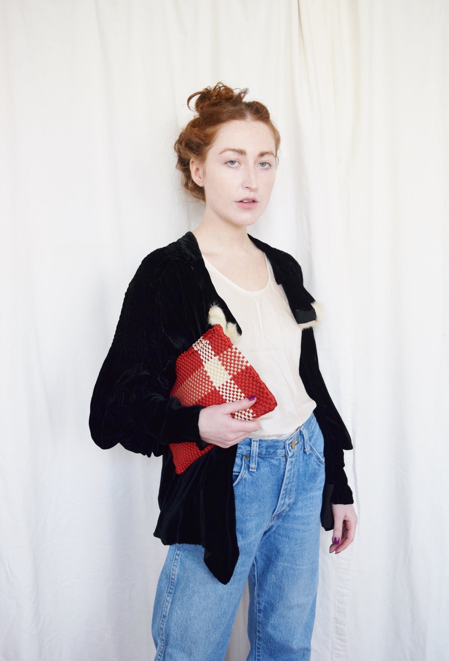 1940s Red Woven Laces Clutch | Handbag