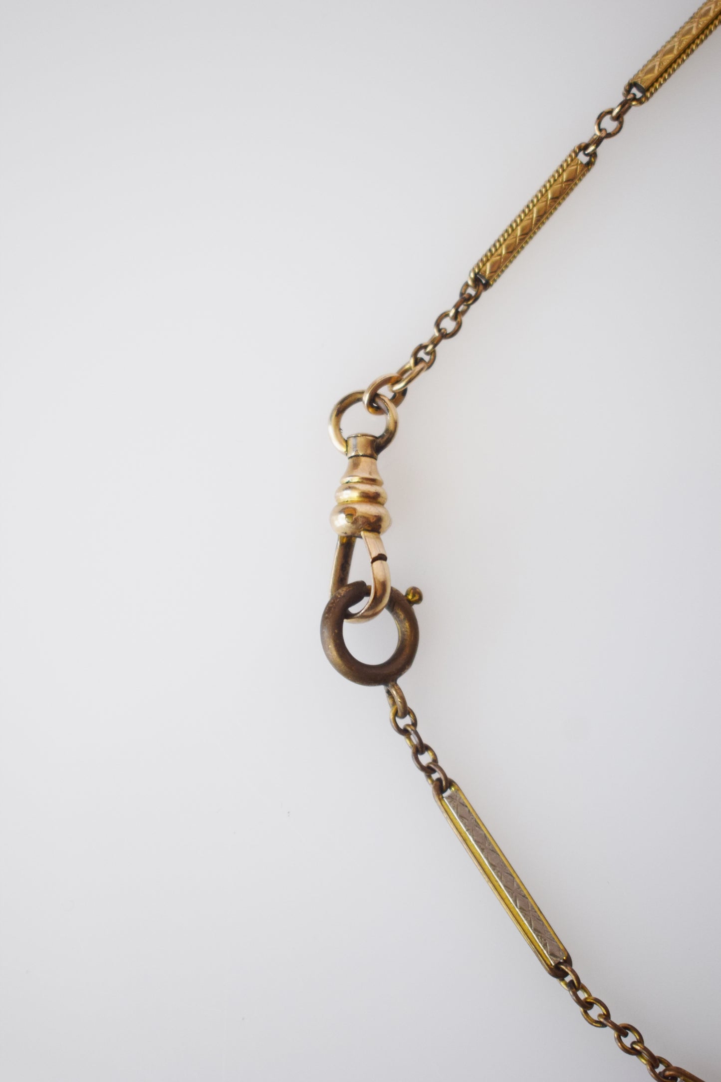 Antique Mixed Metal Fob Chain Necklace w Large Ring