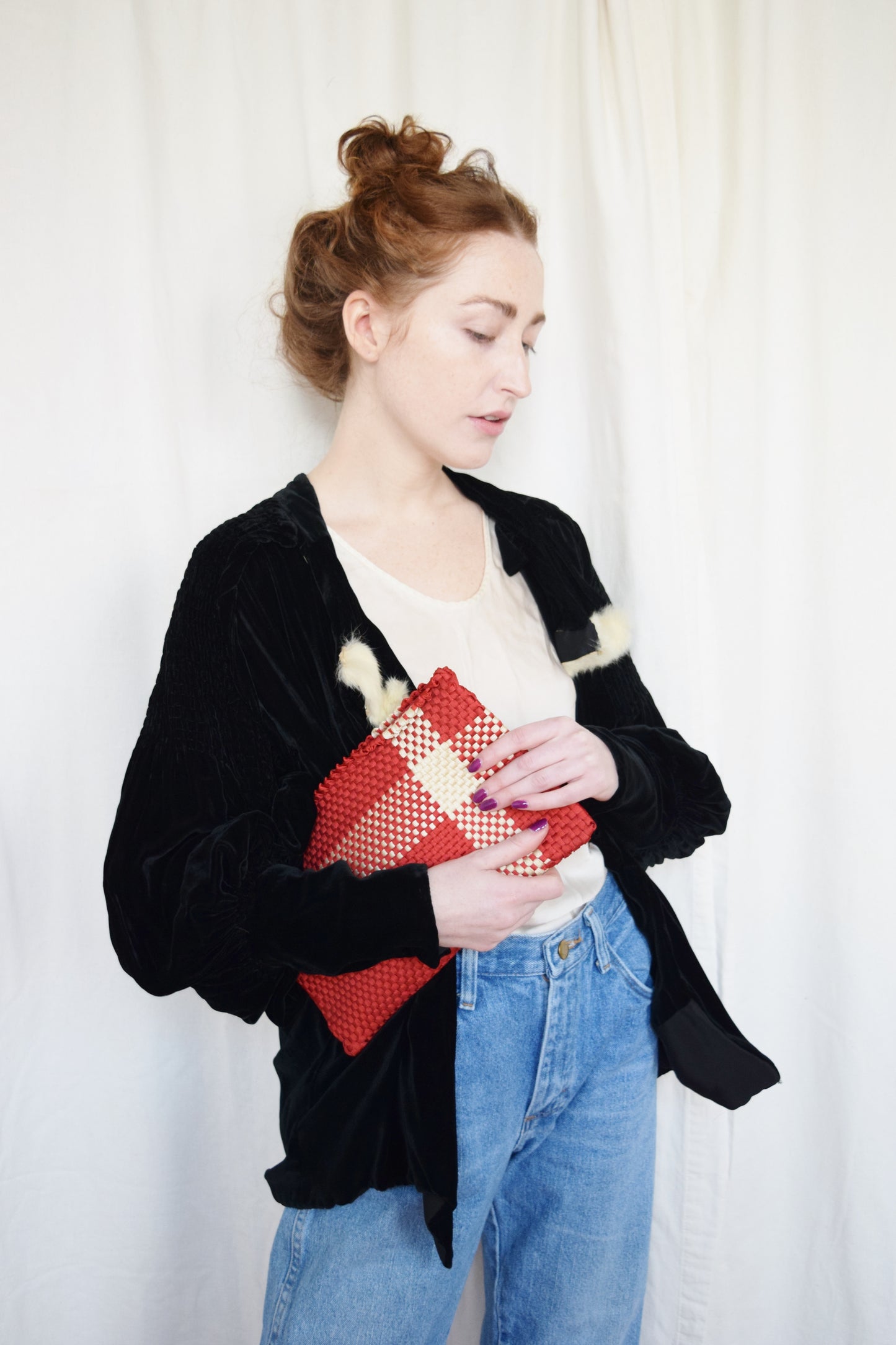1940s Red Woven Laces Clutch | Handbag