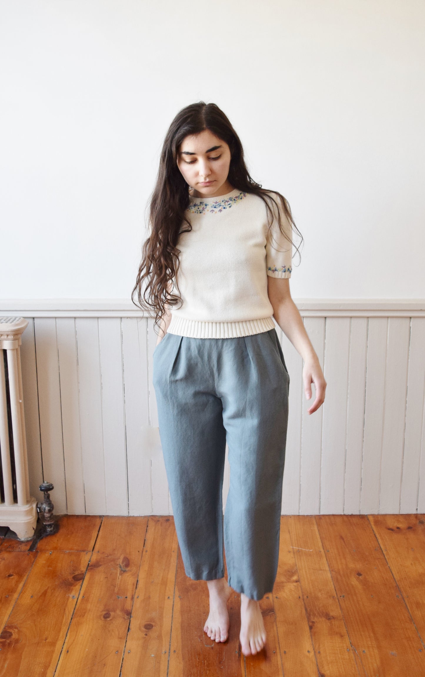 Classic Linen Trouser in Slate Blue | 1990s | 26" W