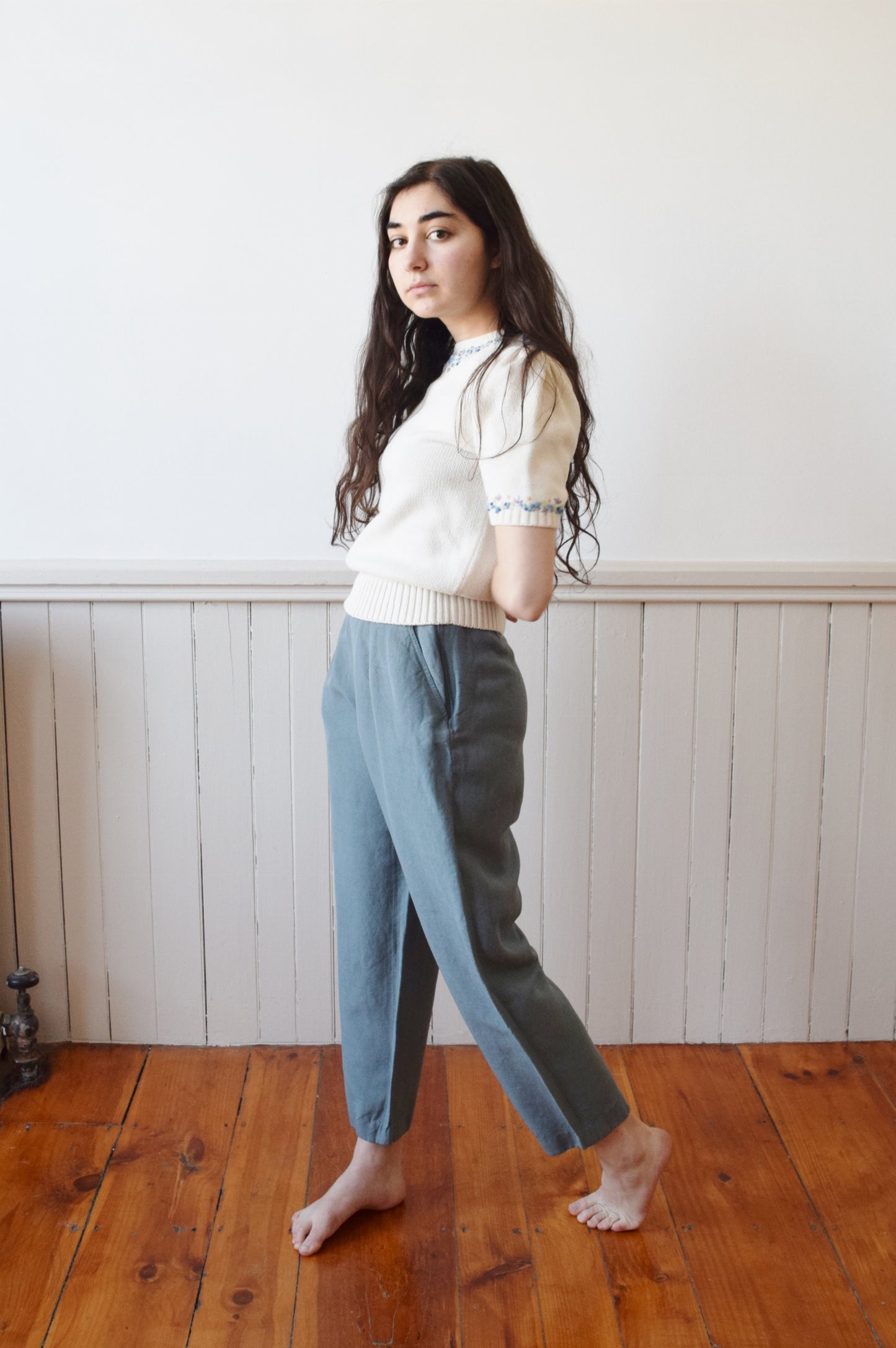 Classic Linen Trouser in Slate Blue | 1990s | 26" W