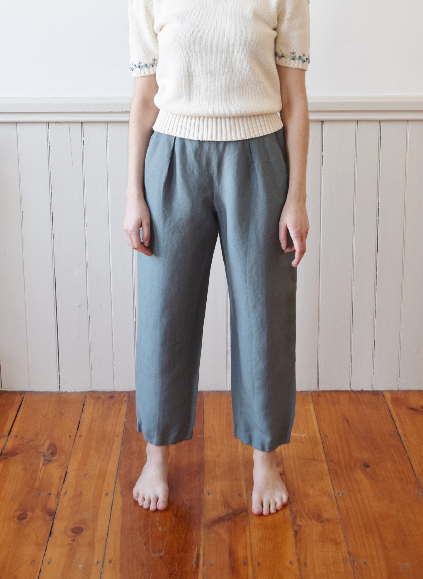 Classic Linen Trouser in Slate Blue | 1990s | 26" W