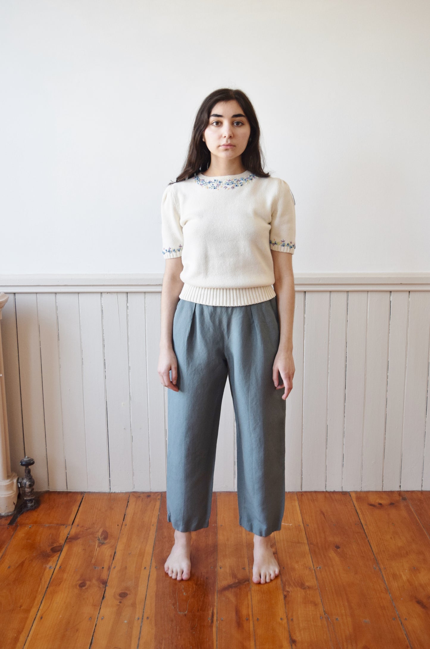 Classic Linen Trouser in Slate Blue | 1990s | 26" W