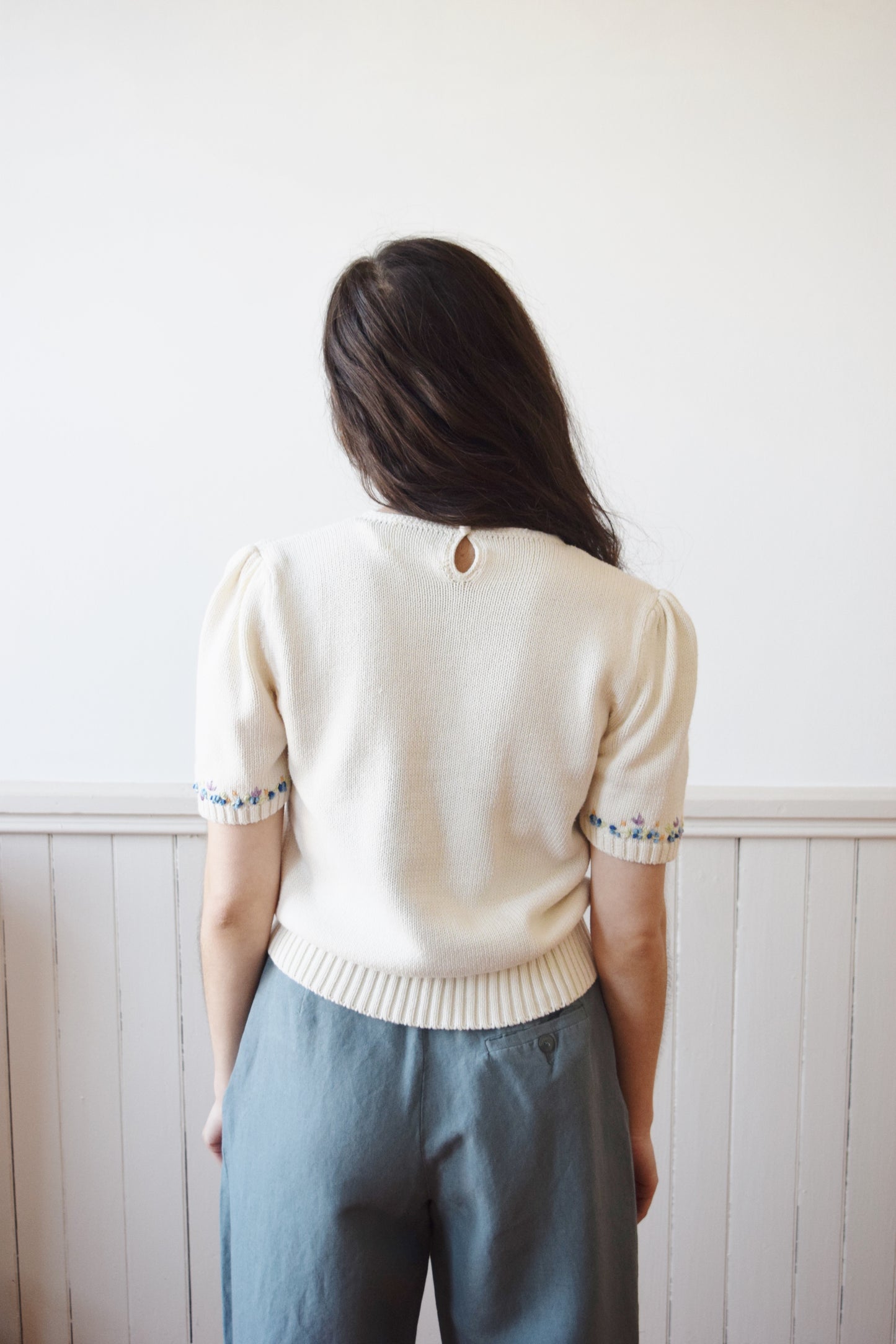 1930s Style Embroidered Cotton Knit Top | 1980s