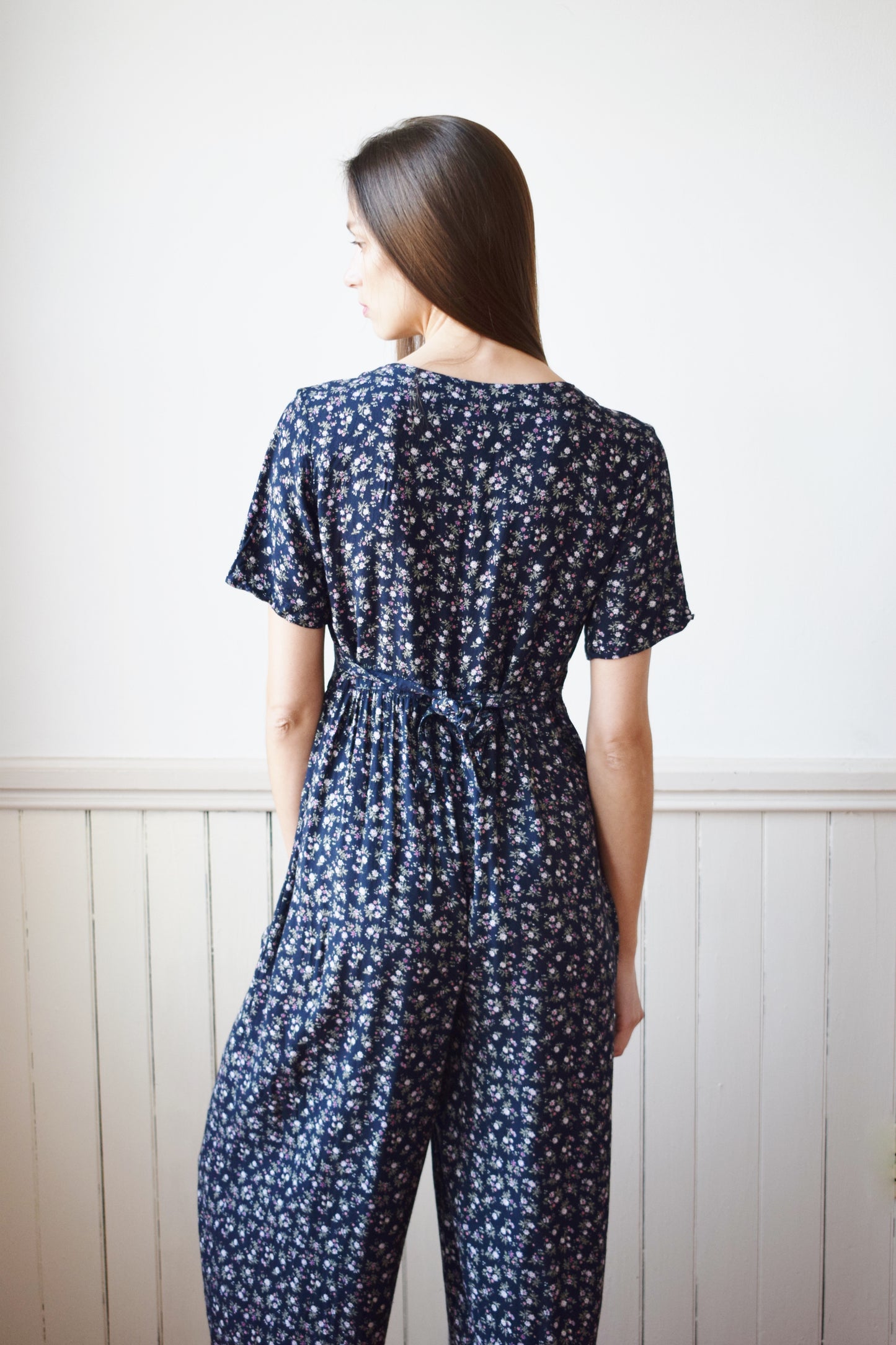 90s Wide Leg Rayon Jumpsuit | S/M