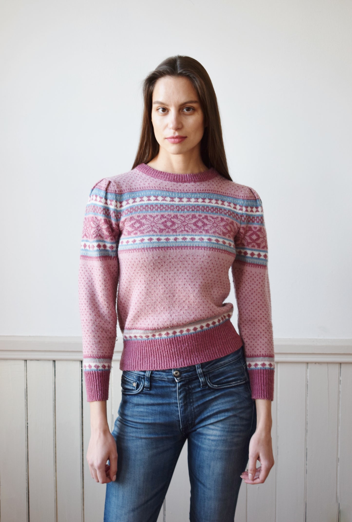 70s/80s Pink Fair Isle Knit | XS