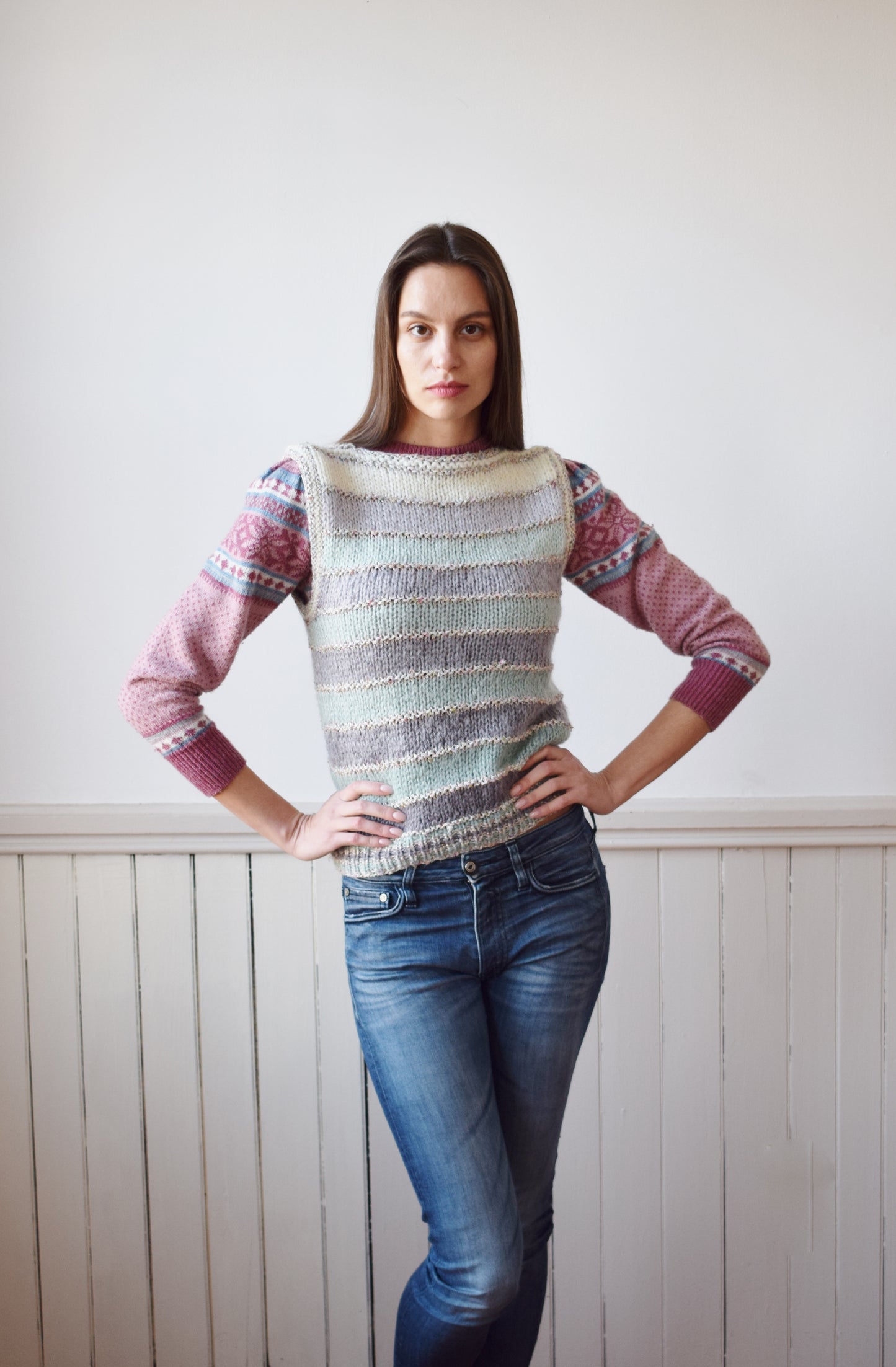 80s Liz Claiborne Ombre Stripe Sweater Vest | XS