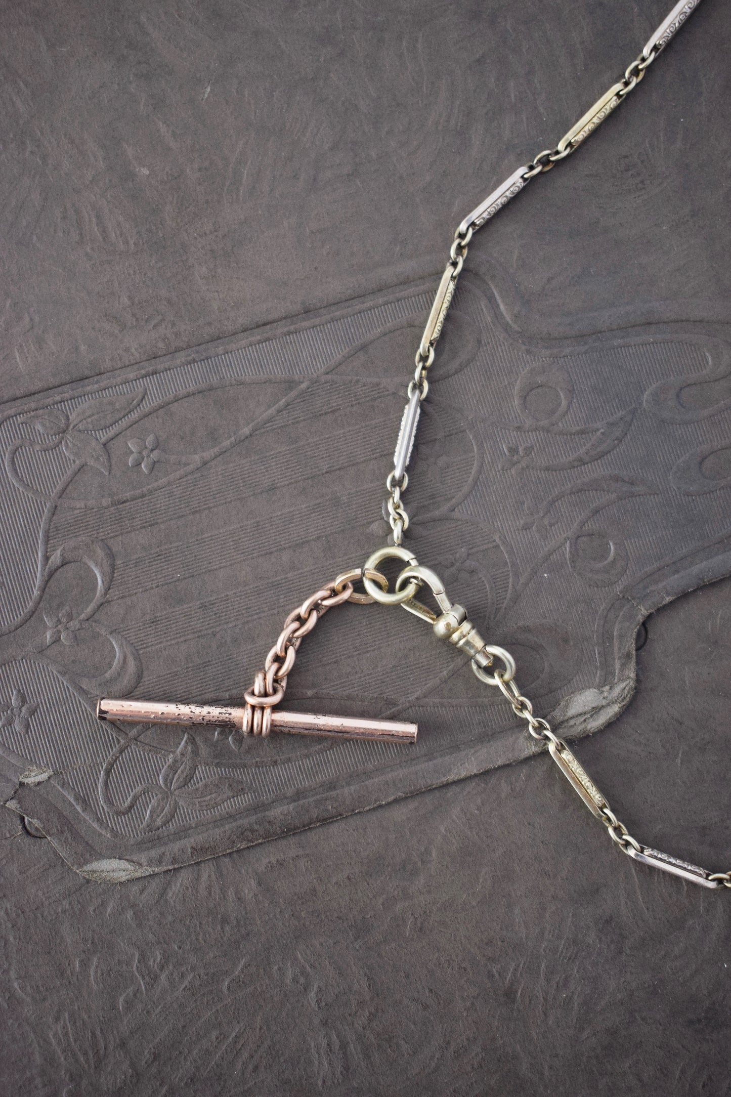 Antique 14kt Gold-fill Fob Chain Necklace with T Bar
