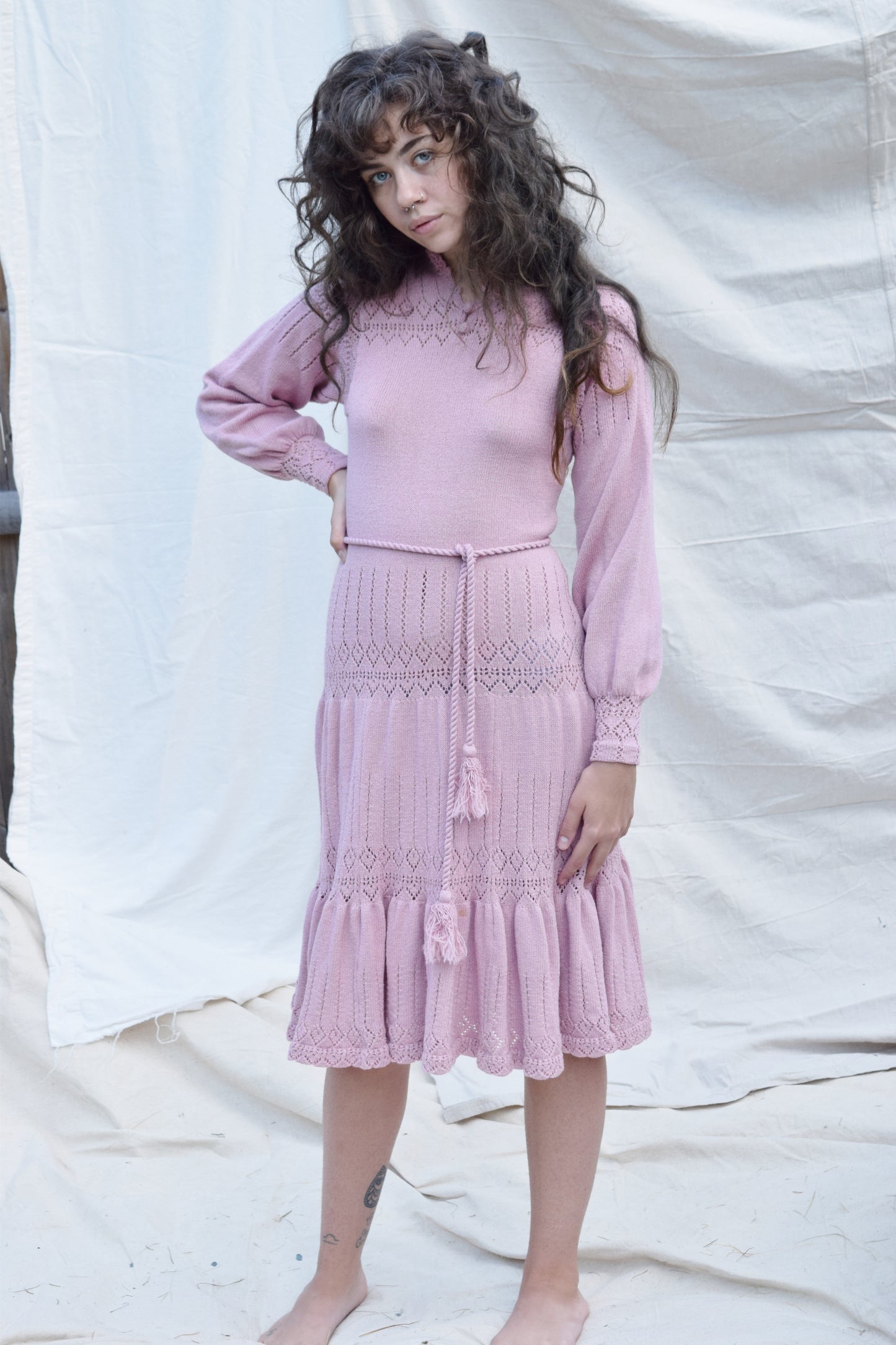 1970s Mauve Knit Dress | S/M