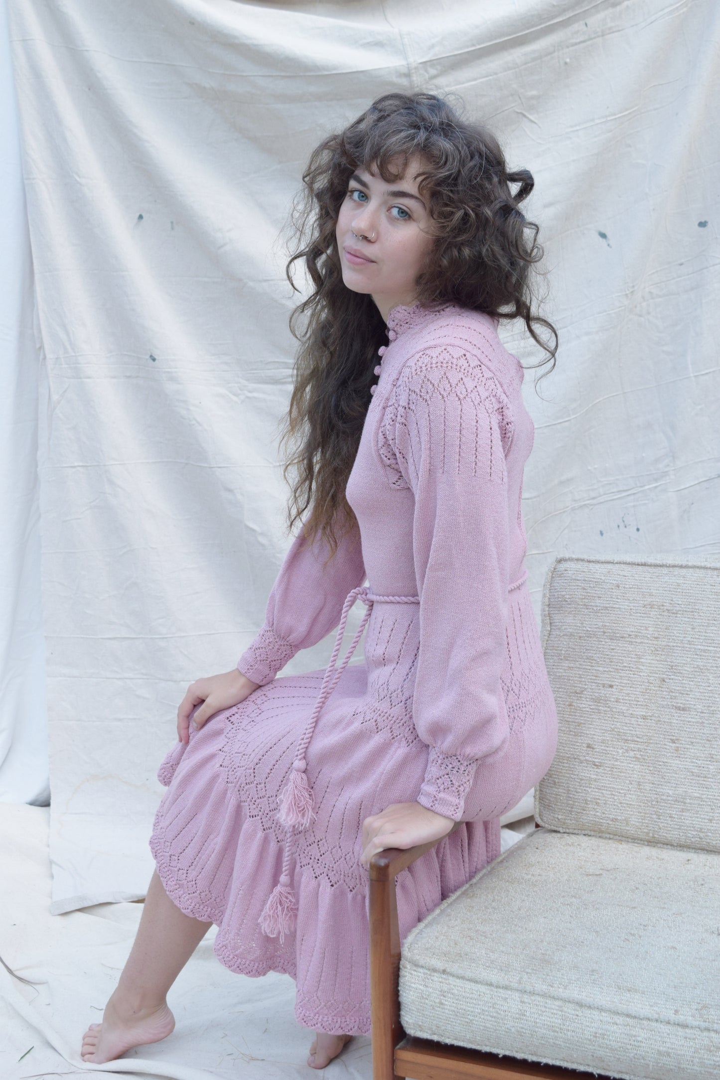 1970s Mauve Knit Dress | S/M