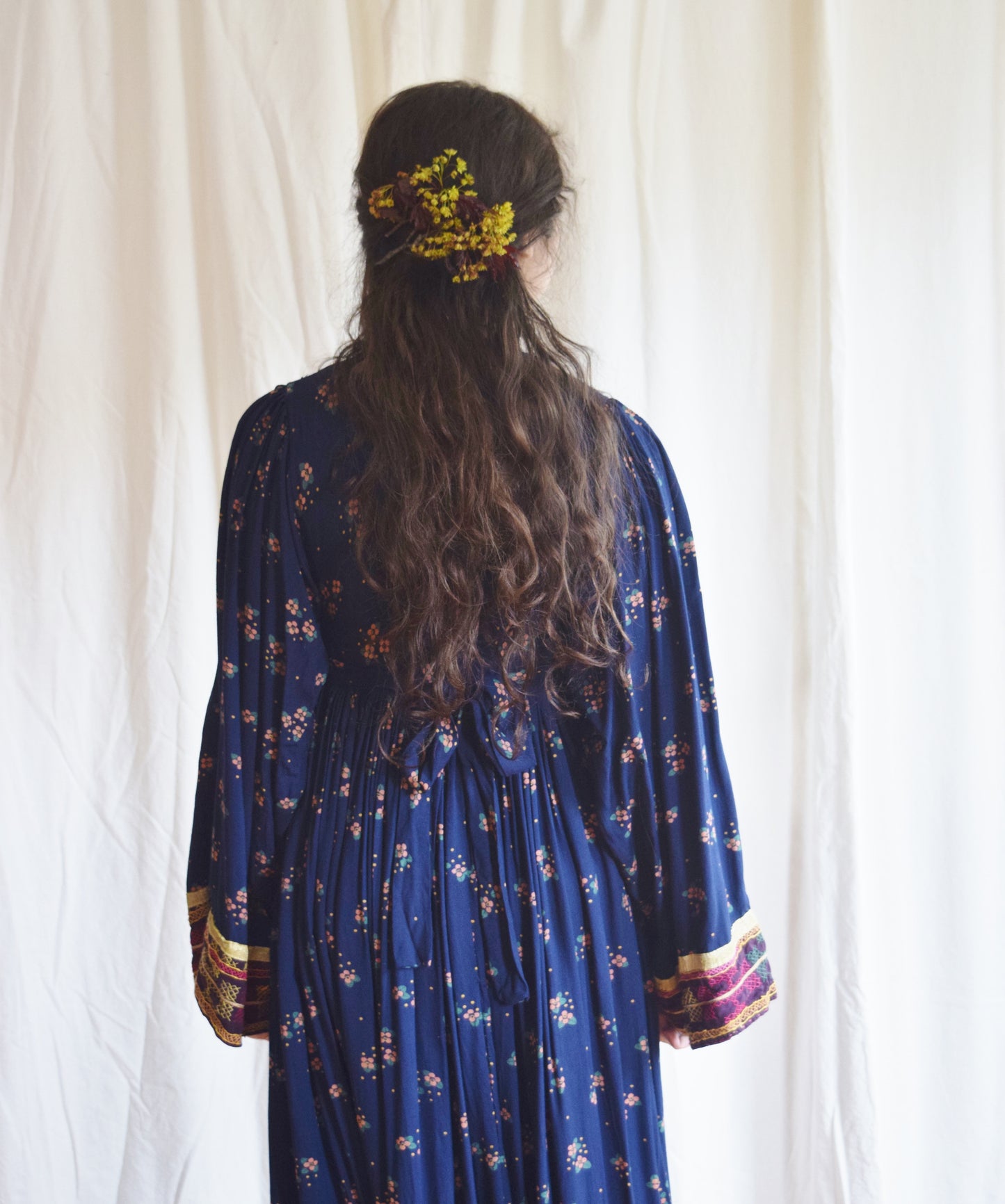 Vintage Afghan Folk Dress | Blue Floral Print Maxi Dress